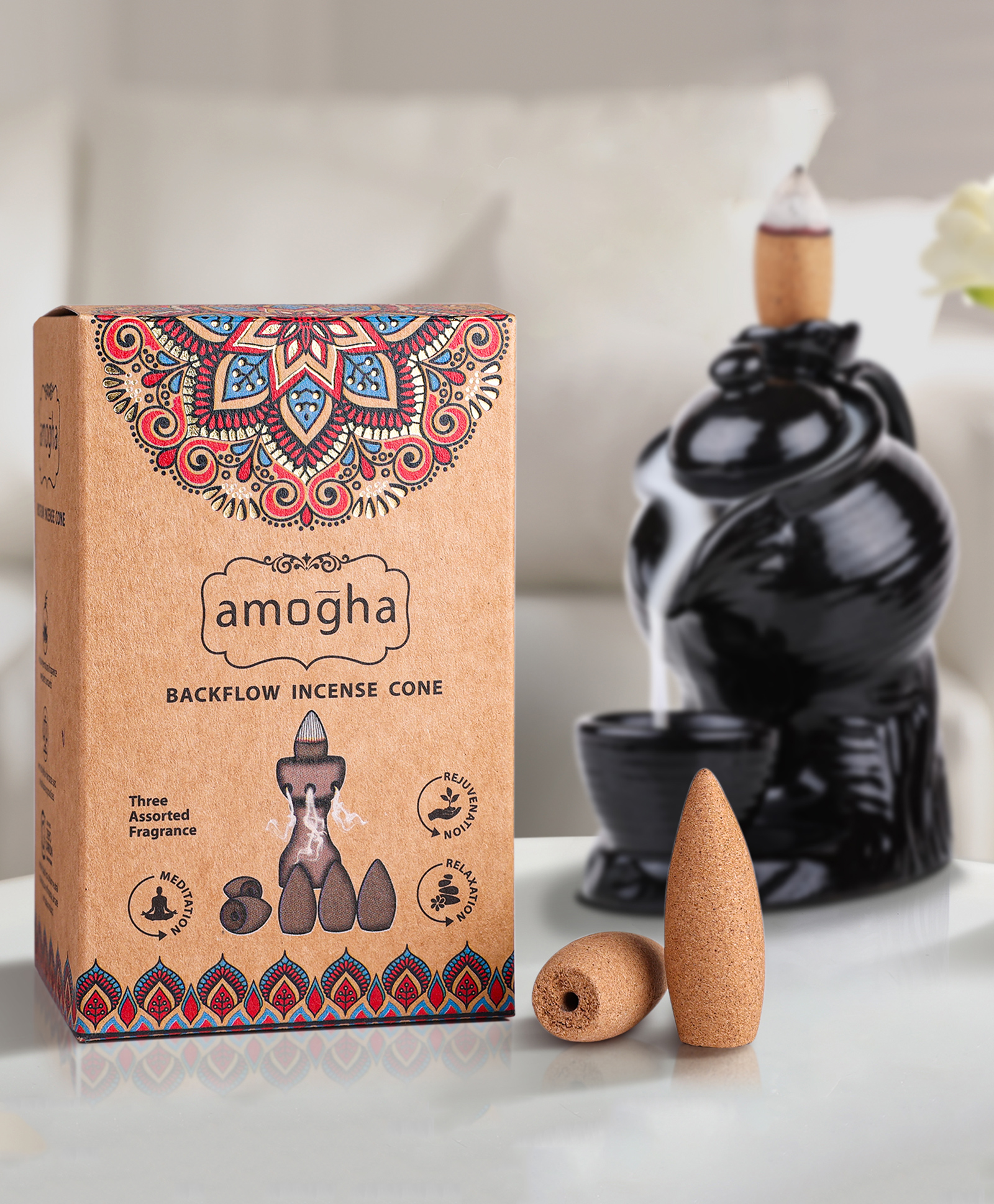 Amogha Backflow Incense Cones of Meditation, Rejuvenation and Relaxation -  Pack of 3-picture-18