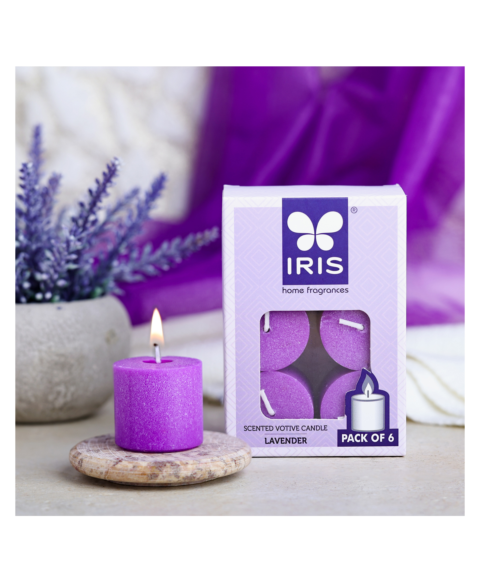 Iris Homefragrances Lavender Scented Votive Candles Refill 32 gm Each - Pack of 6-image-14