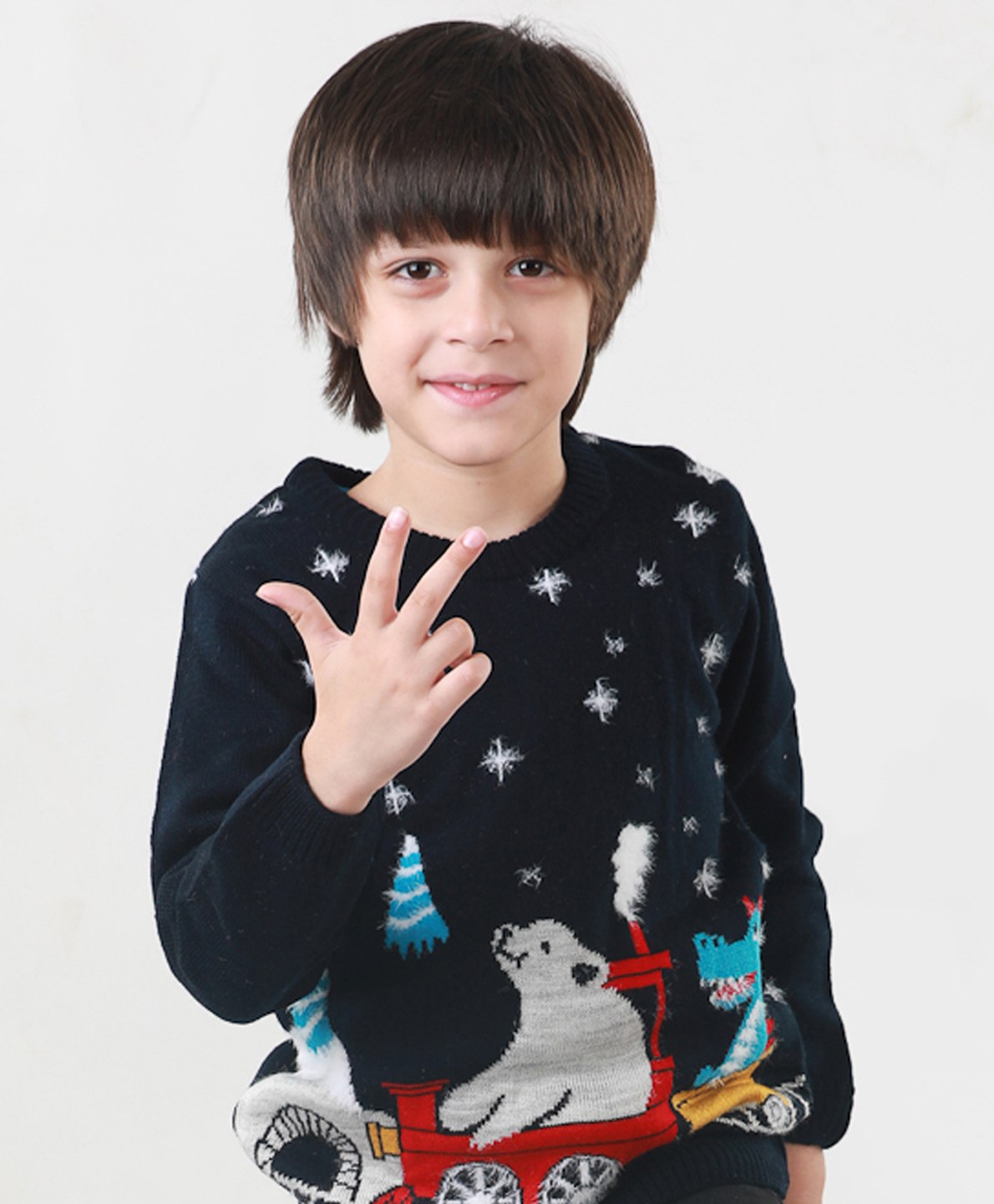 KNITCO Full Sleeves Polar Bear Detailed Sweater - Navy Blue-picture-22