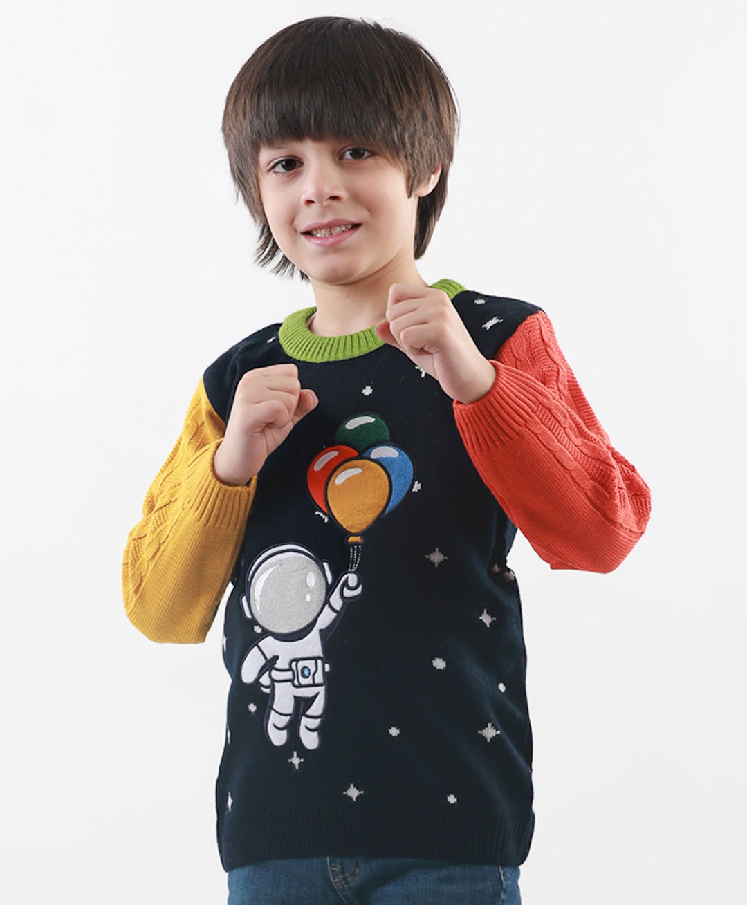 KNITCO Full Sleeves Astronaut Design Detailed & Color Blocked Sweater - Navy Blue-picture-16