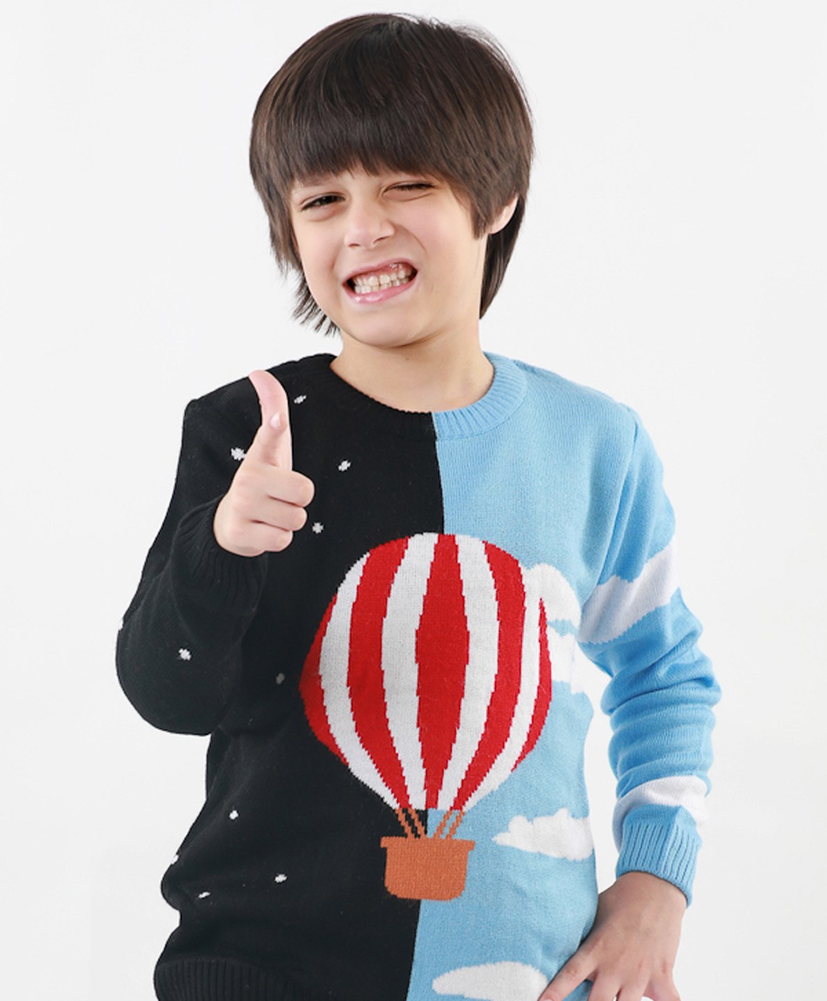KNITCO Full Sleeves Hot Air Balloon Day & Night Colour Blocked Woven Designed Sweater - Navy Blue-picture-31