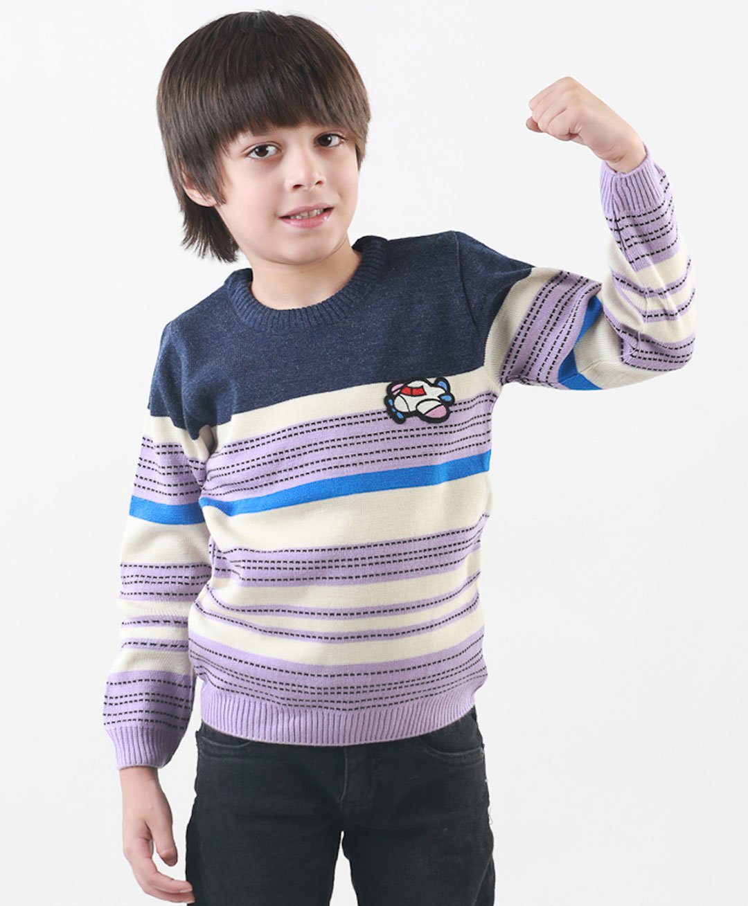 KNITCO Full Sleeves Airplane & Stripe Design Detailed Sweater - Blue-picture-10