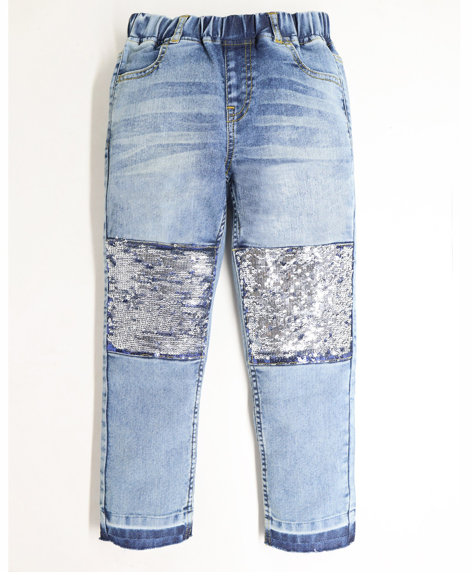 Cherry Crumble By Nitt Hyman Placement Sequin Embellished Stretchable Denim Jeans - Light Blue-picture-27