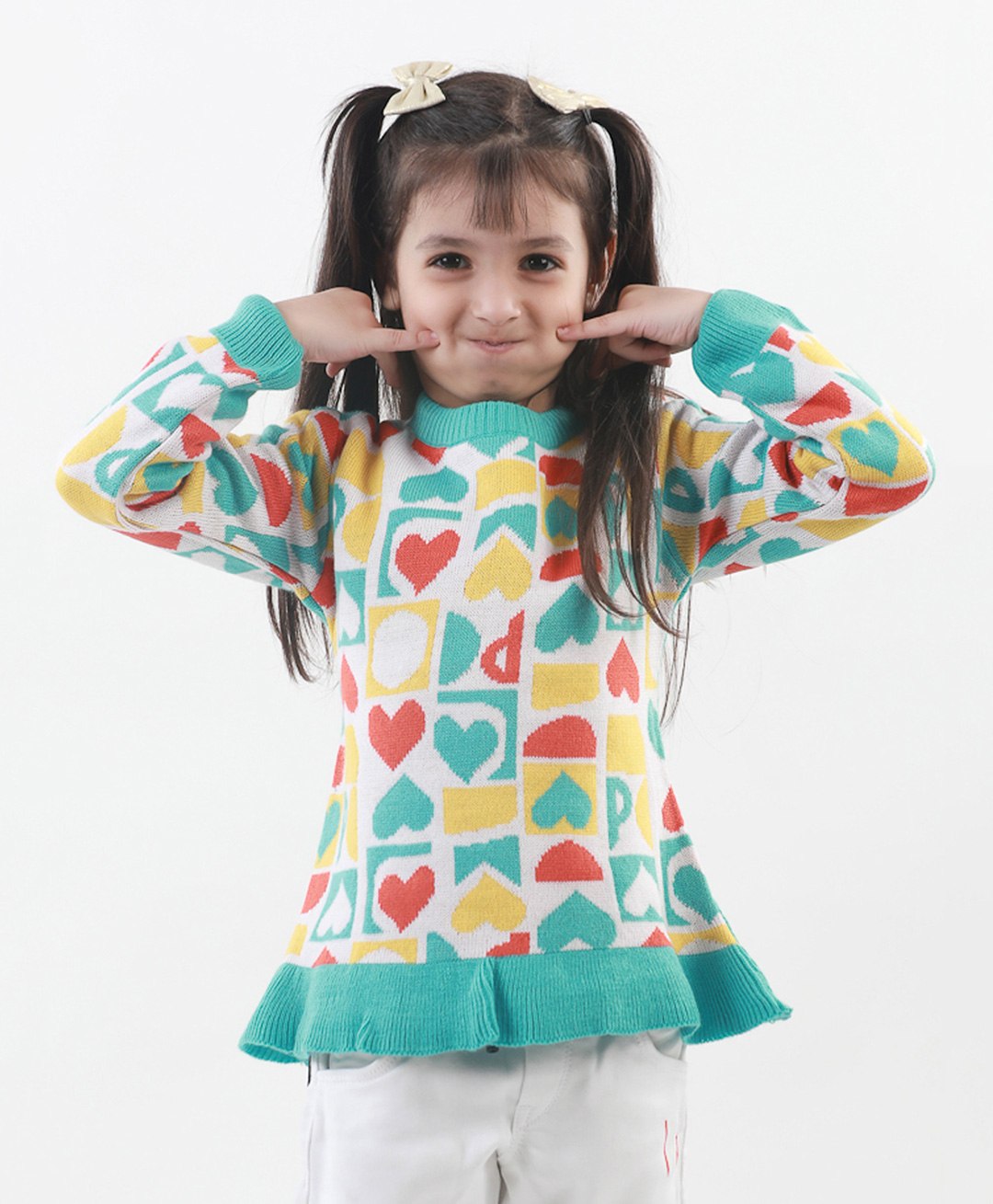 KNITCO Full Sleeves Abstract Design & Heart Designed Sweater - Green-picture-20