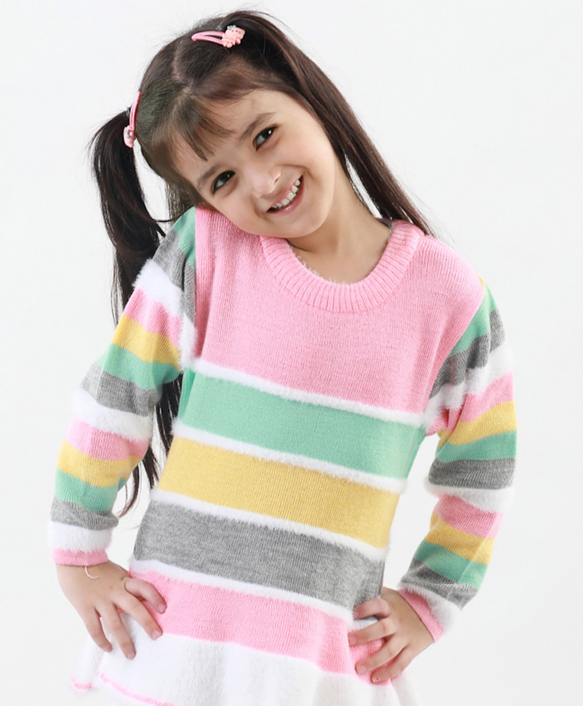 KNITCO Full Sleeves Striped With Frill Detailed Sweater Dress  - Pink-picture-30