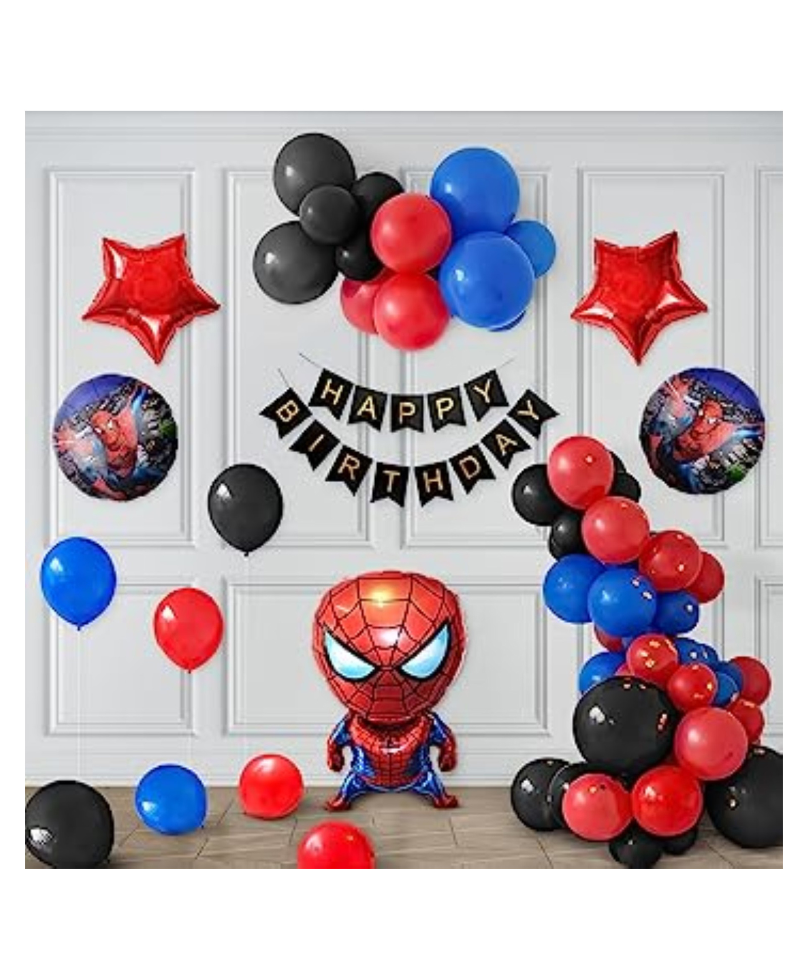 Bubble Trouble Spiderman Theme Birthday Decoration Items Kit with Foil Balloon Set Black Red & Blue Pack of -53-image-18