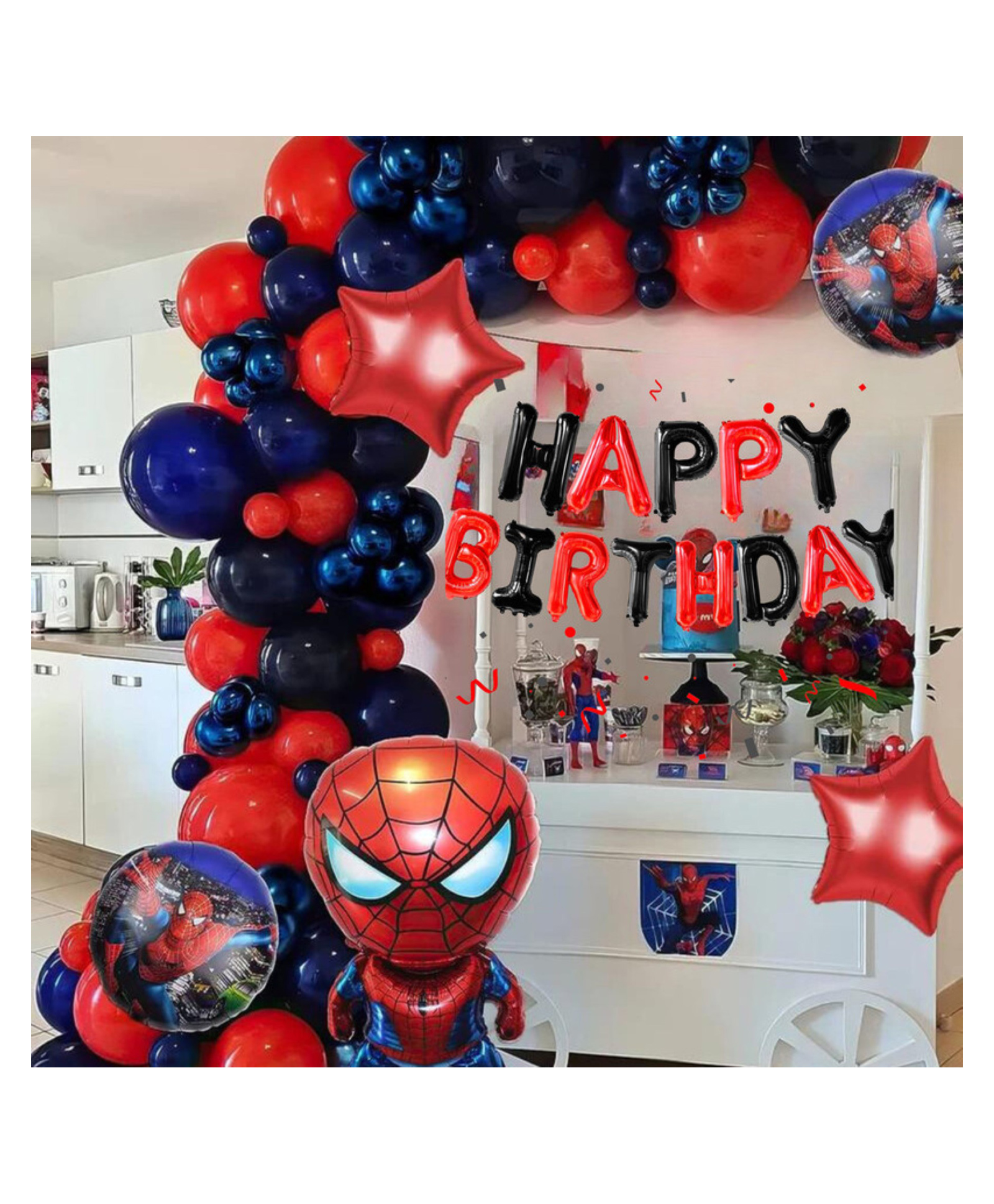 Bubble Trouble Spiderman Theme Birthday Decoration Items with Foil Balloons Set Blue & Red Pack of -73-image-10
