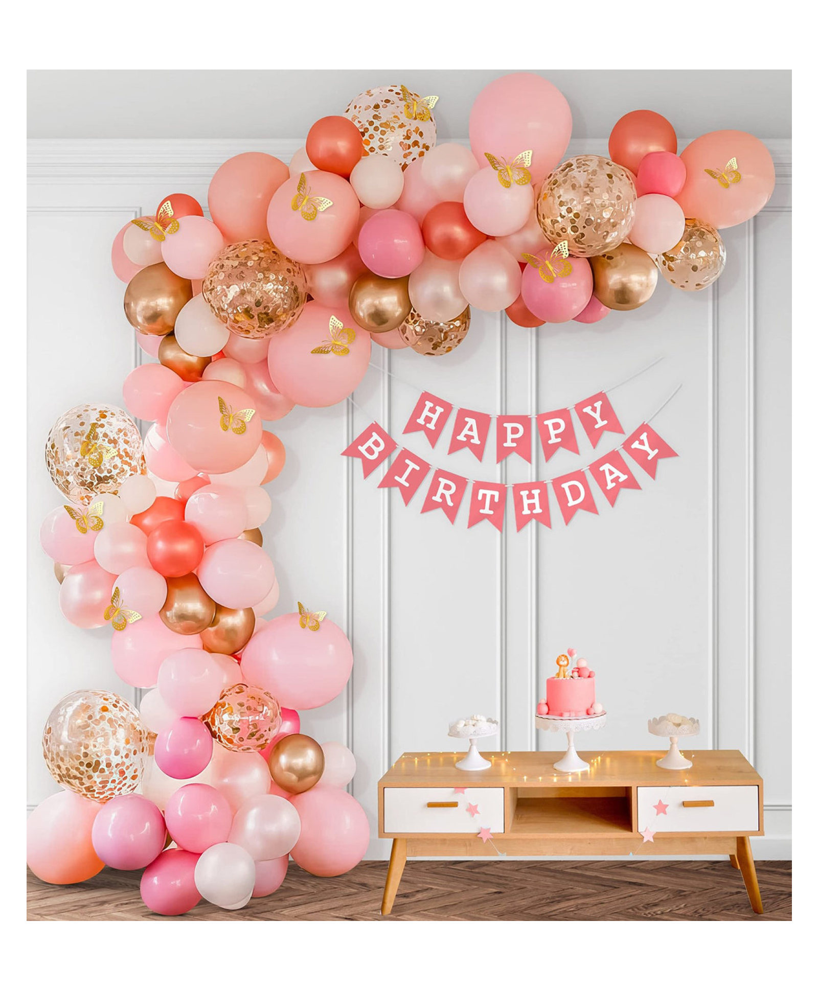 Bubble Trouble Pink theme Birthday Decorations for Girls with 3D Butterflies Rose Gold - Pack of 74-image-37