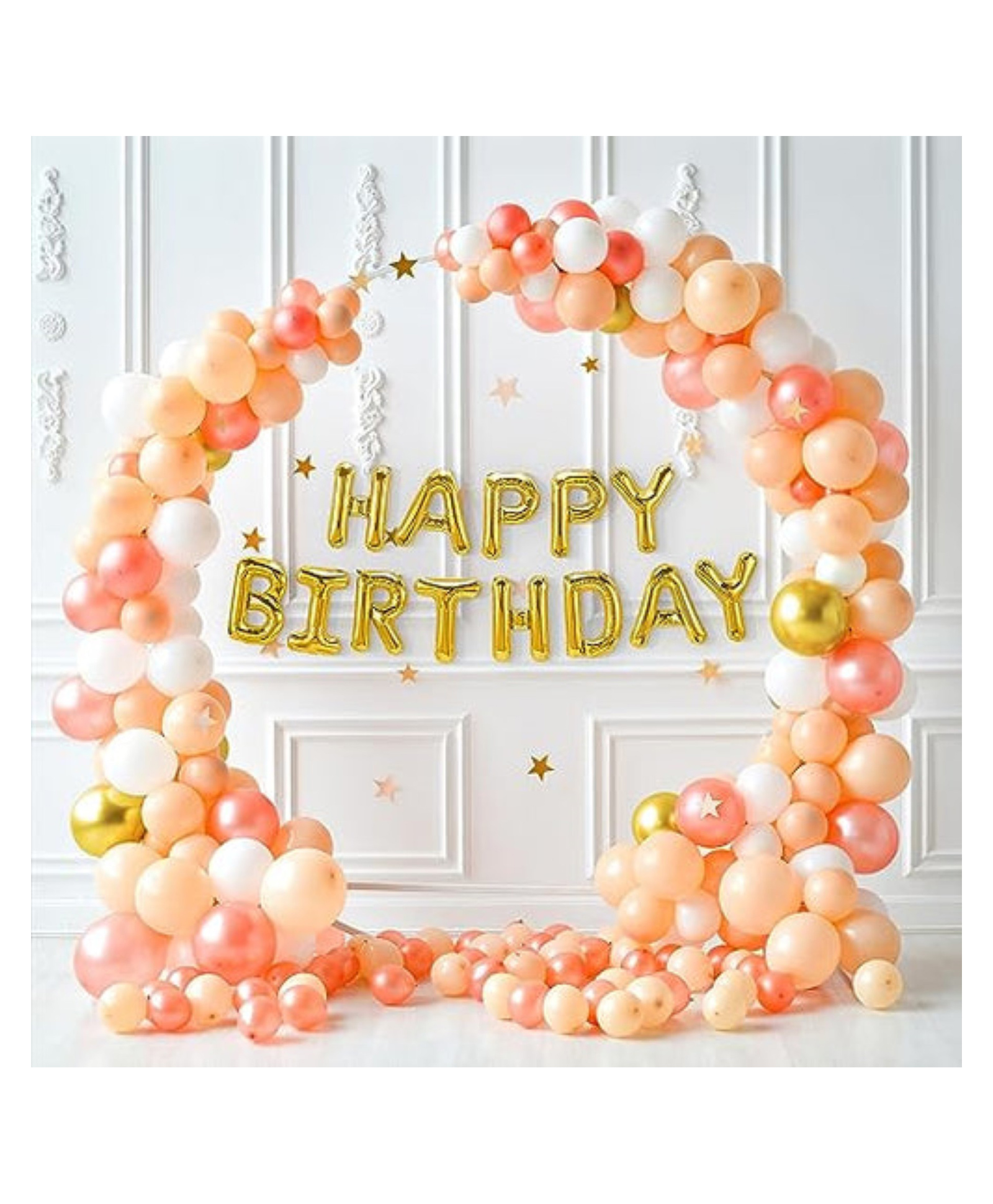 Bubble Trouble Pastel theme birthday decoration Items with Peach & White Balloons Peach White Rose Gold & Gold - Pack of 83-image-4