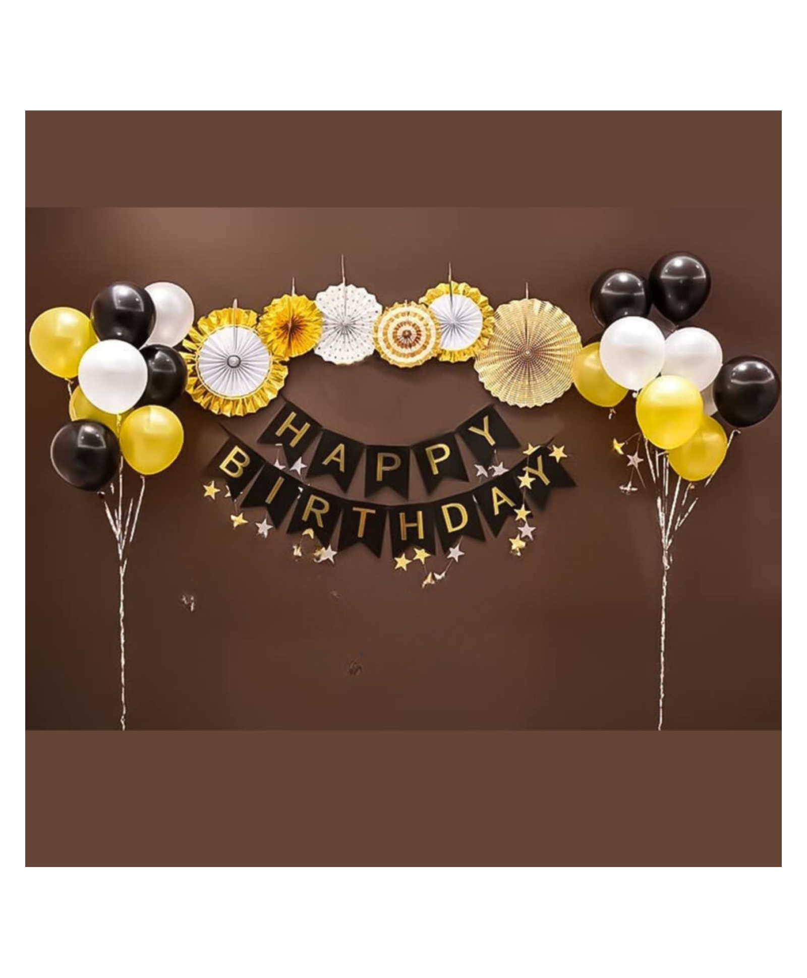 Bubble Trouble Black & gold theme birthday decoration items with paper fans Gold white & Black Pack of 40-image-21