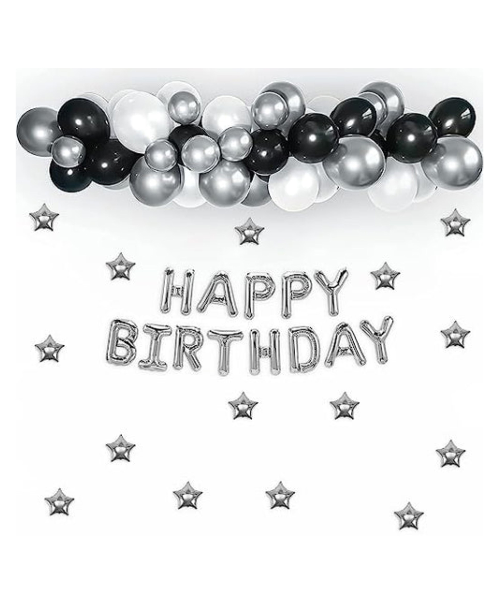 Bubble Trouble Black & White Birthday Decoration Items with Silver Star Foil Balloons- Pack of 43-picture-34