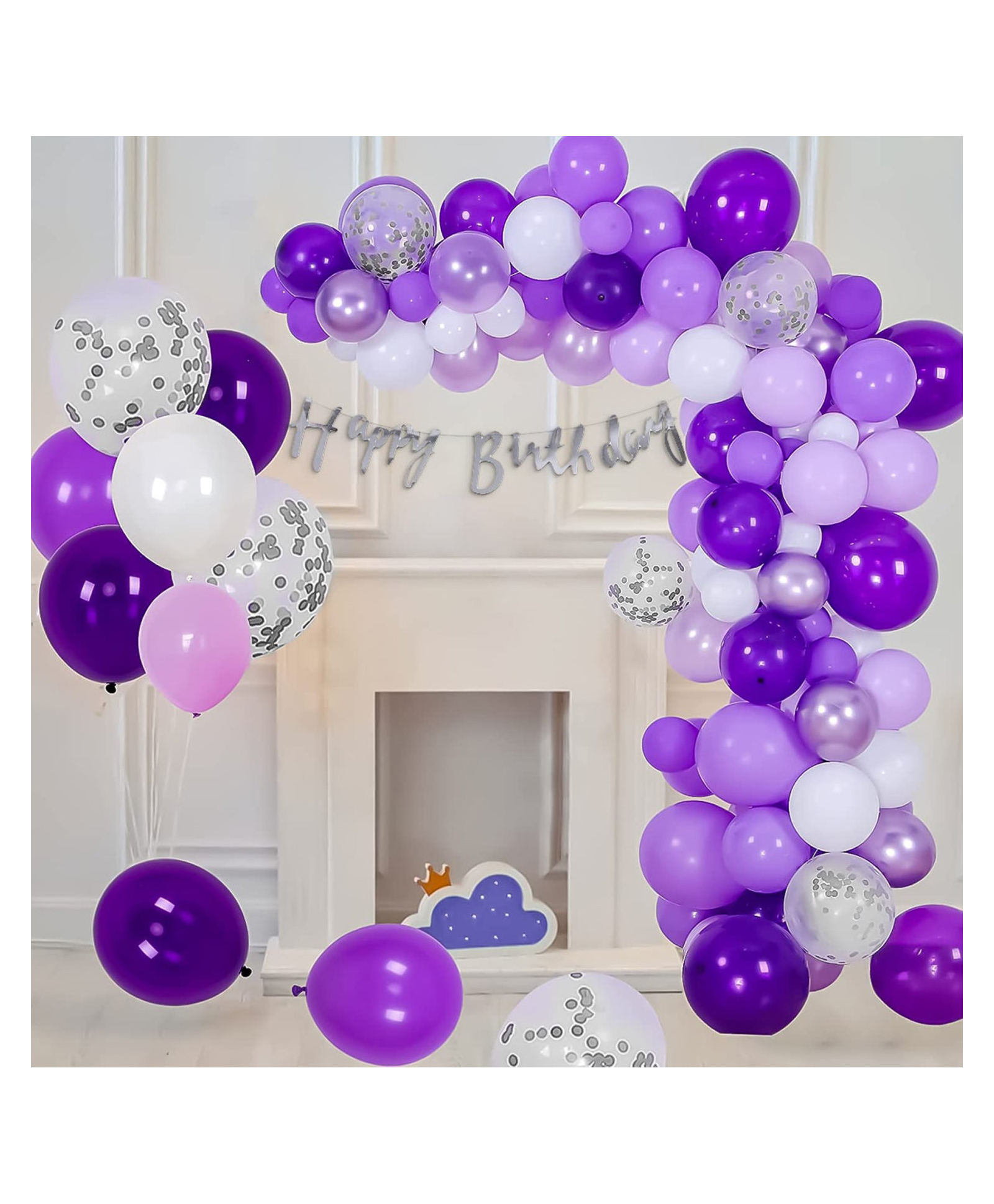 Bubble Trouble Metallic & Pastel Purple Birthday Balloons Decoration Set Purple White Silver - Pack of 57-image-6