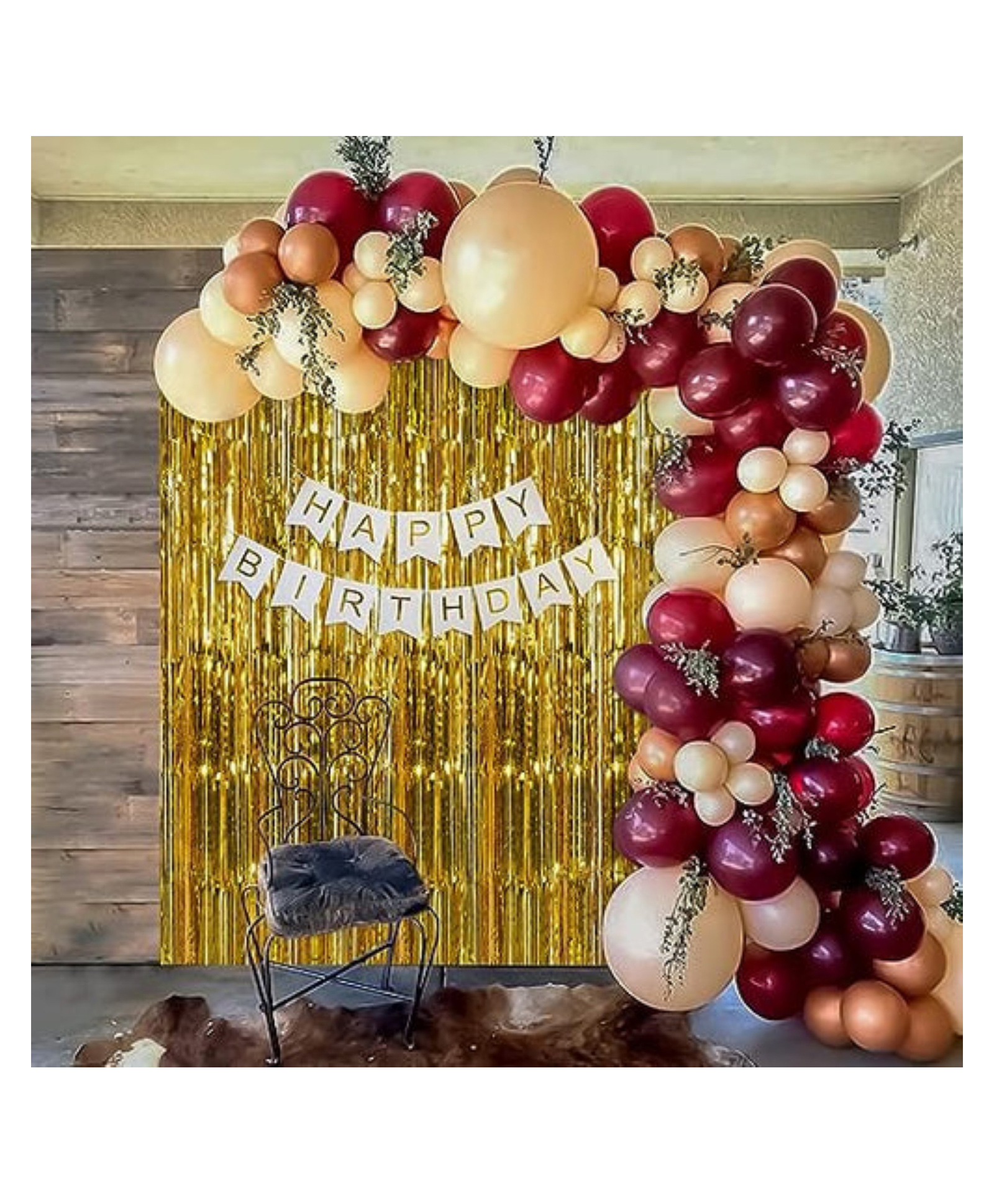 Bubble Trouble Burgundy & Peach Balloons Birthday Decoration Item with Fringe Curtain Burgundy Rose Gold Peach & Gold - Pack of  65-image-43