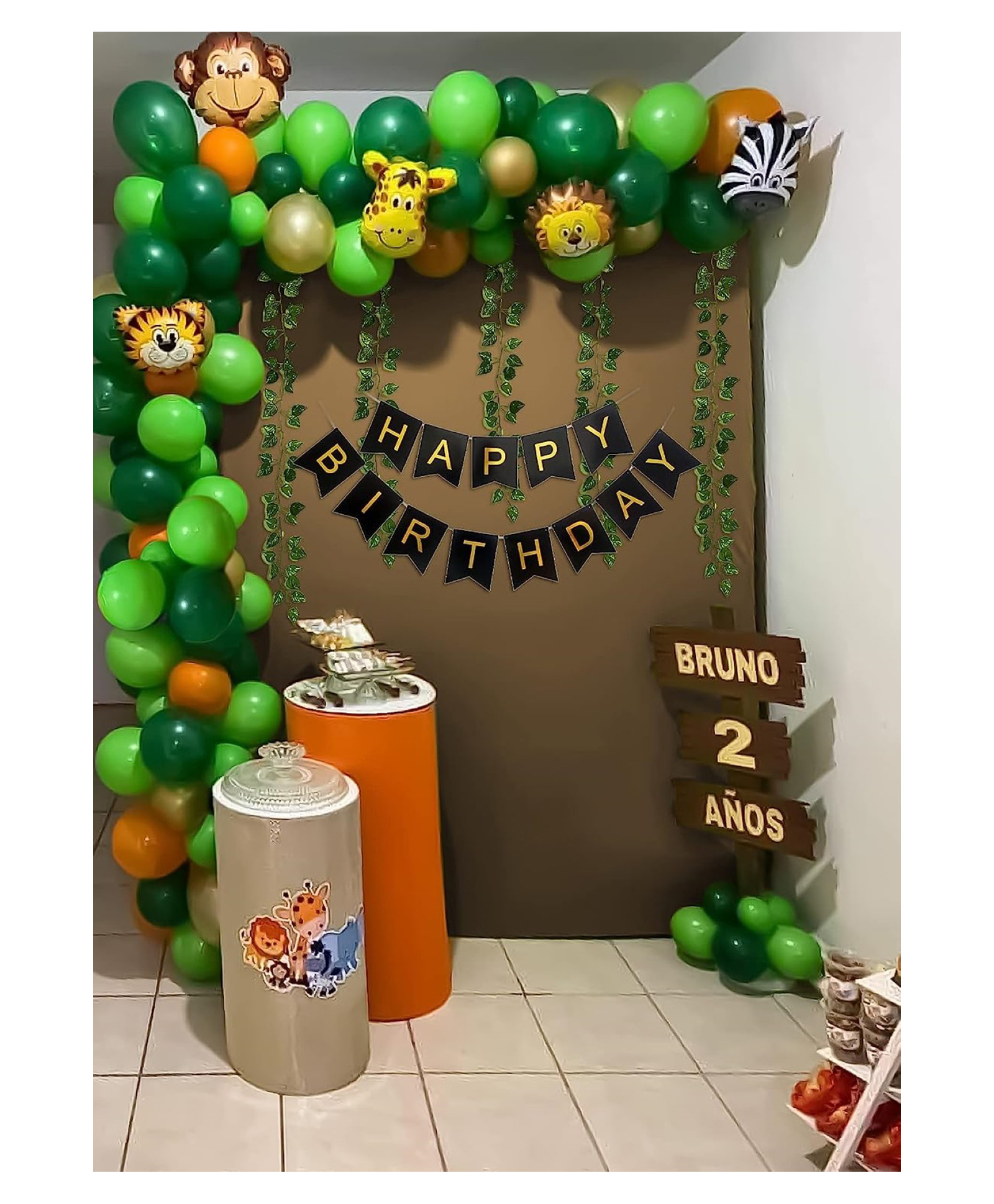 Bubble Trouble Jungle Theme Birthday Decoration Kit for Kids Party Decor Green Orange Pack of 44-image-7