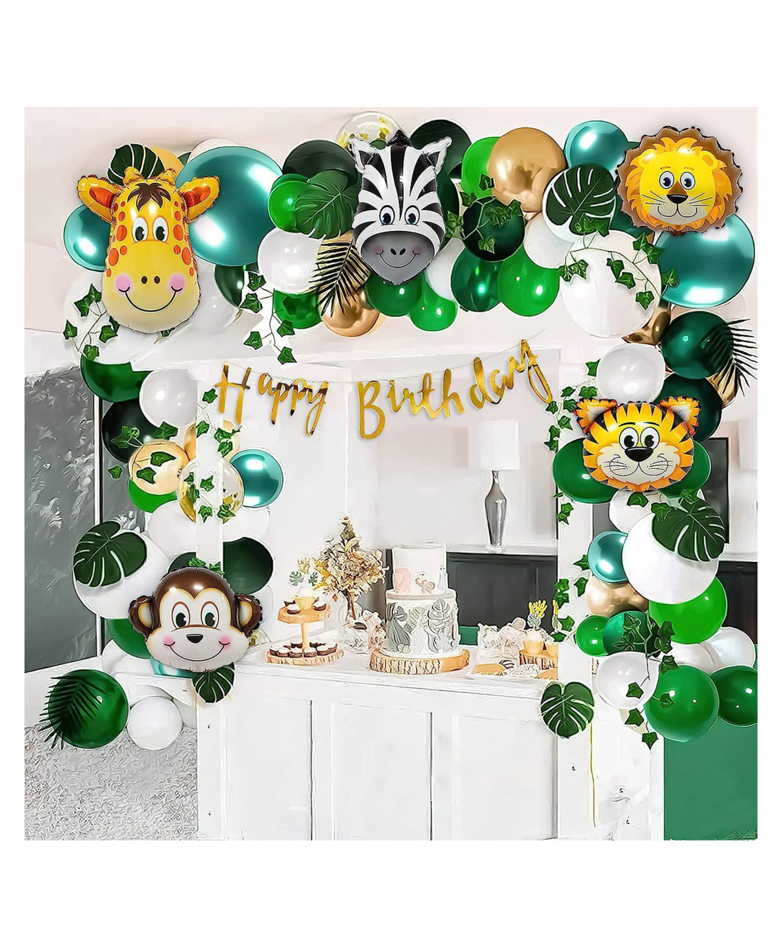 Bubble Trouble Jungle Theme Birthday Party Decoration Kit for Kids 70 Items Green leaves & green vines Pack of 70-image-20