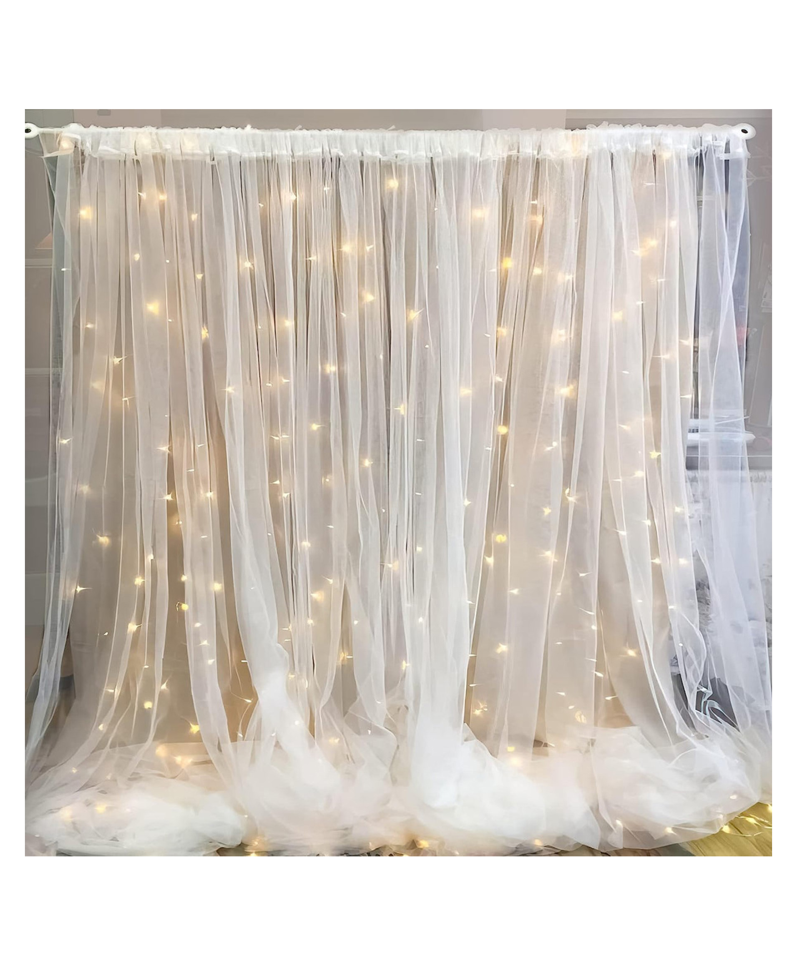 Bubble Trouble Tulle white sheer net with LED string lights for a party backdrop With lights Pack of -6-image-31