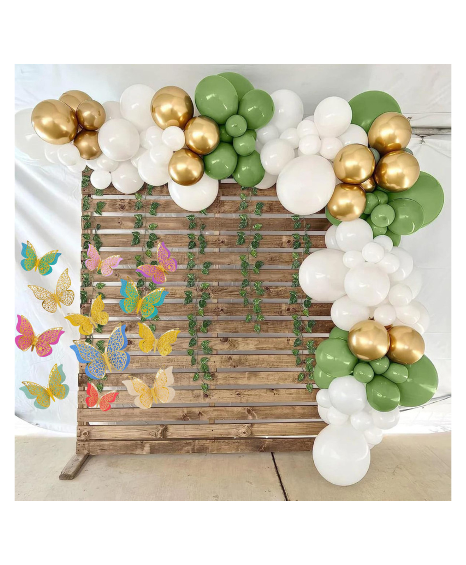 Bubble Trouble white & green balloon decoration with green vines for party decor Olive Green White Golden Pack of 59-image-6