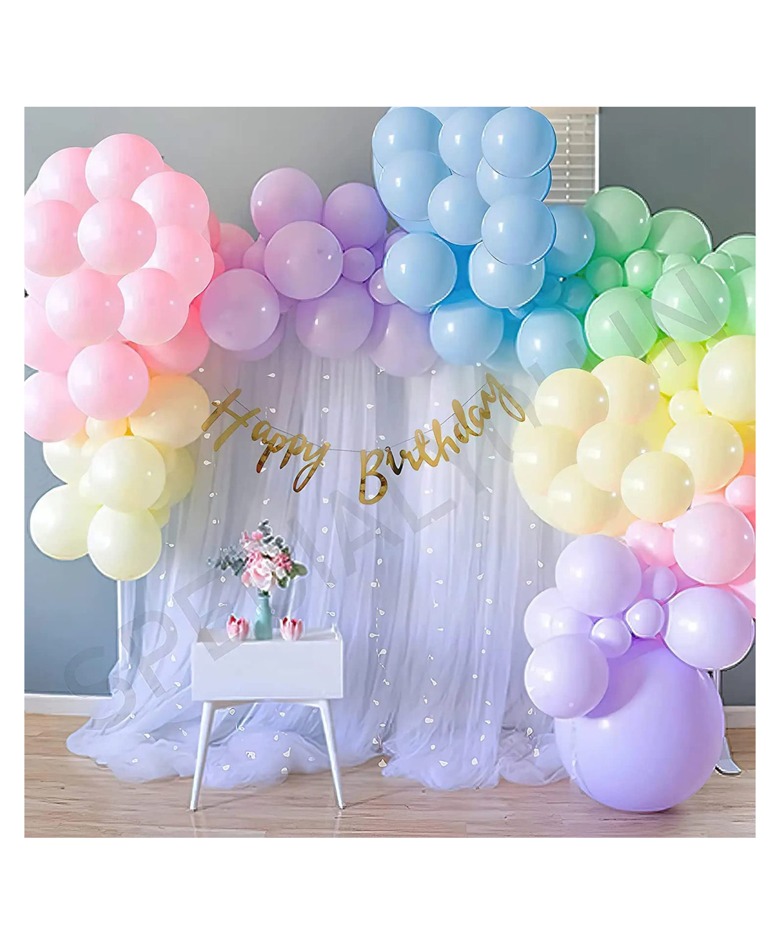 Bubble Trouble Rainbow theme birthday backdrop decoration for boys & girls With net & Fairy LED Light Pack of 59-picture-11