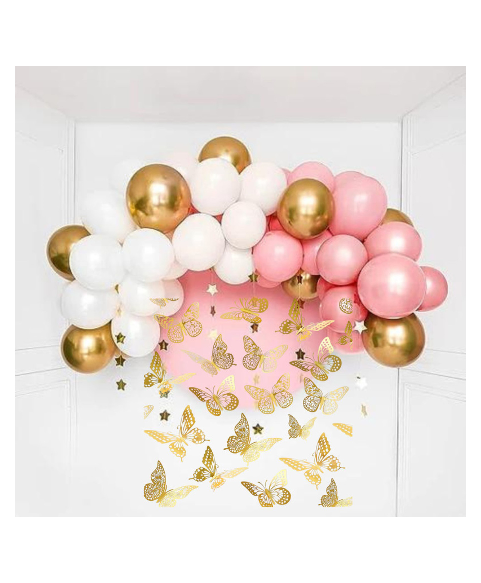 Bubble Trouble Pastel balloons decoration items with star bunting White Dusty Pink & Gold Pack of 54-image-15