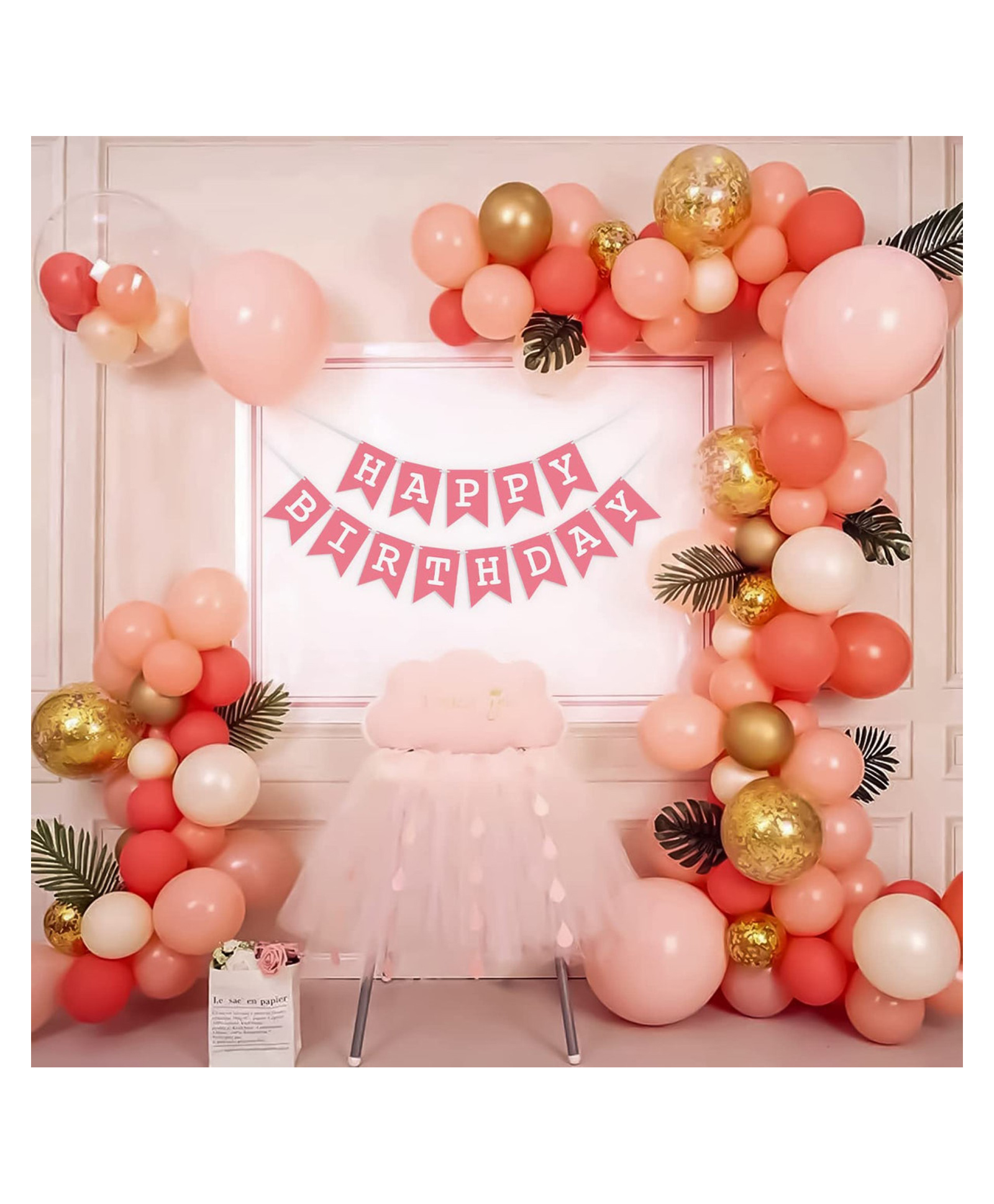 Bubble Trouble Flamingo Happy Birthday Balloon Decoration Kit for Girls White, peach, red & golden Pack of -65-image-40