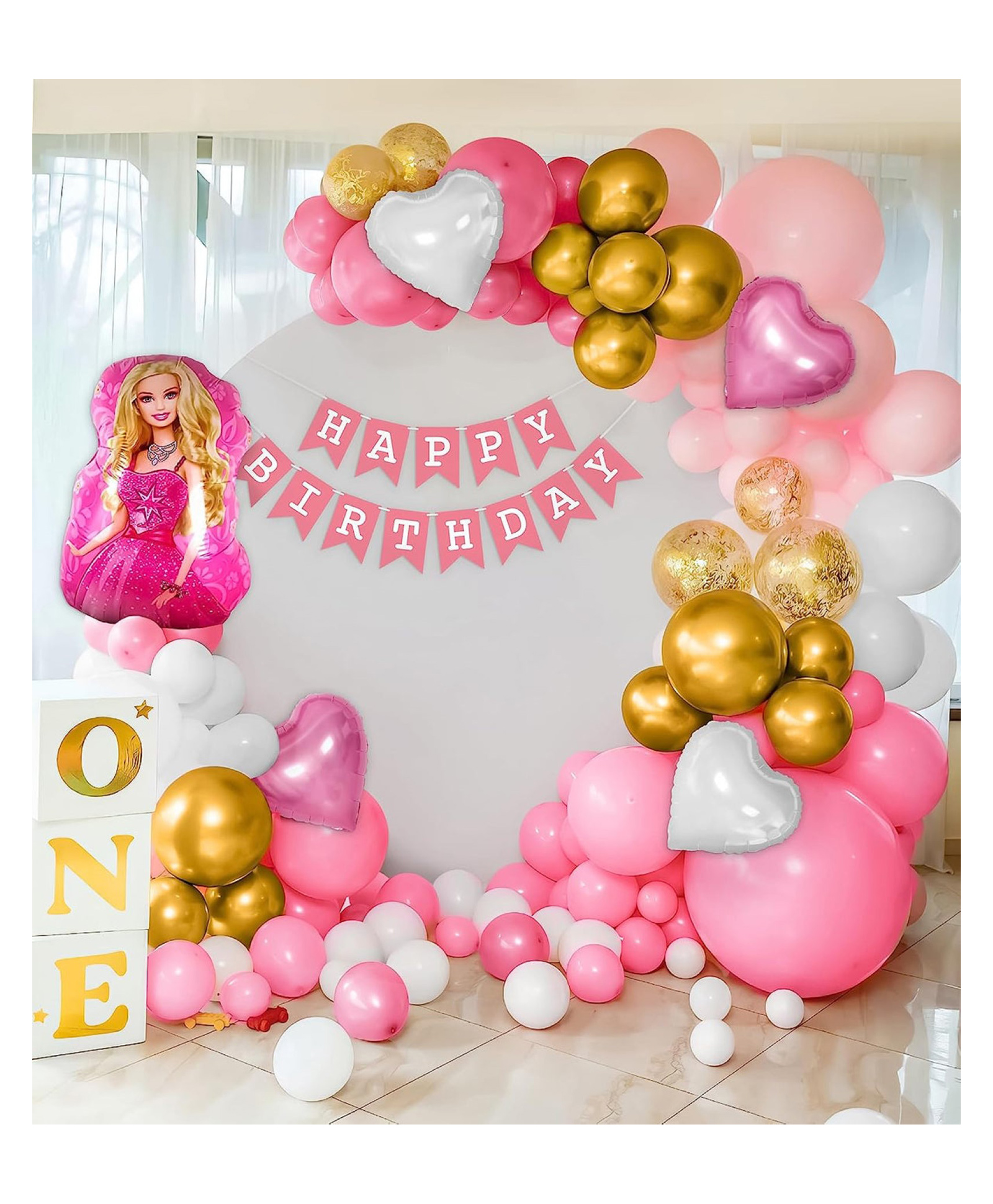 Bubble Trouble Barbie Theme Birthday Decoration Kit for Girls PINK GOLDEN WHITE Pack of 73-image-19