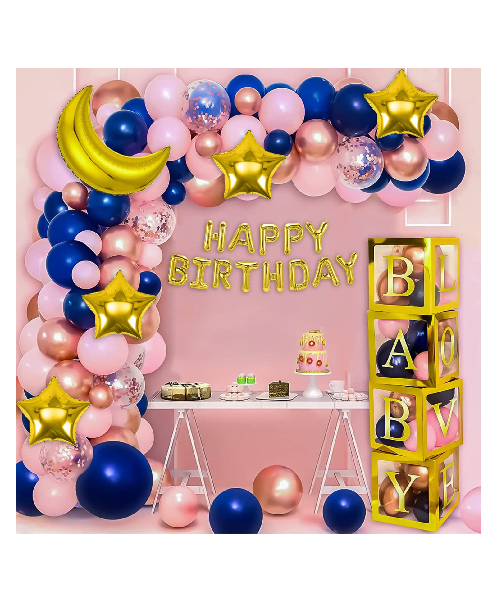 Bubble Trouble Star & Moon Theme Birthday Decoration Kit for Girls Party Decor Pack of 66-picture-21