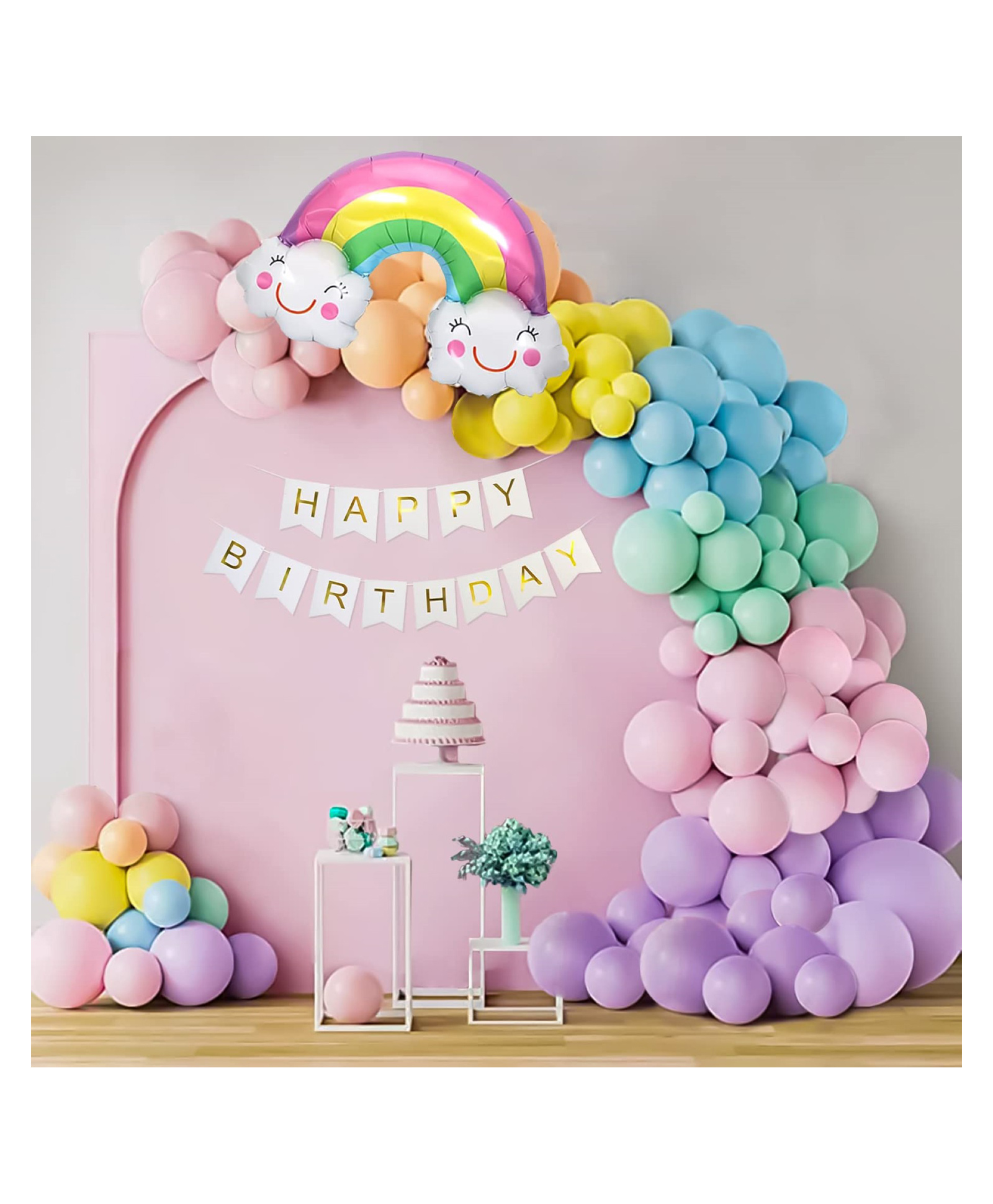 Bubble Trouble Pastel Rainbow Theme Happy Birthday Decoration Items DIY Kit Multicolour Pack of 64-image-30