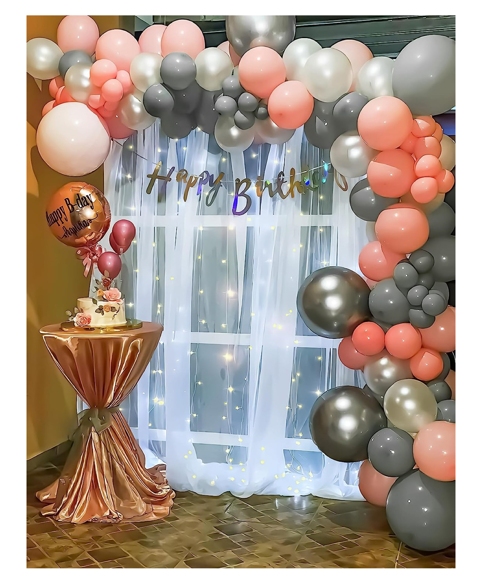 Bubble Trouble Gray & Pink Theme Birthday Decoration Kit for Girls Pink & Grey Pack of 70-image-0