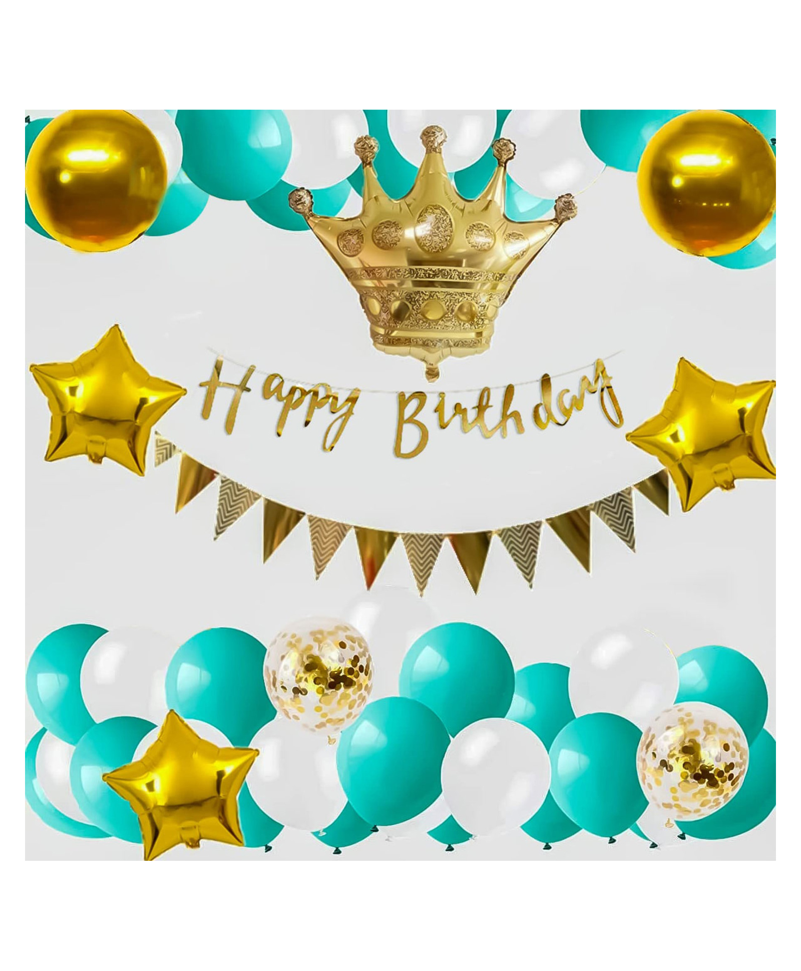 Bubble Trouble Birthday decoration items kit with Crown foil balloon Blue White Golden Pack of 62-picture-29
