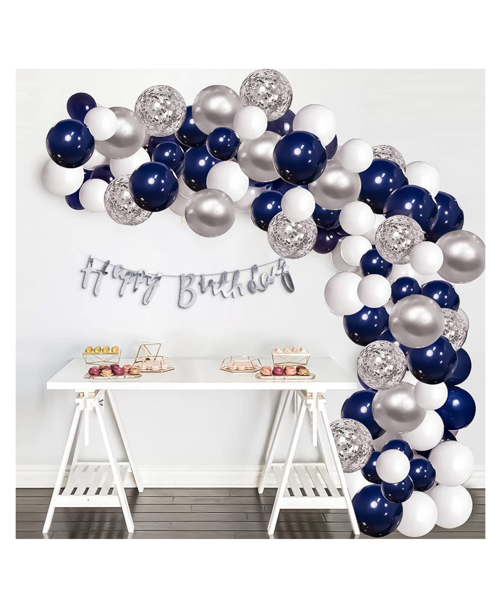 Bubble Trouble Happy Birthday Decoration Items Blue & Silver Balloon Blue White & Silver Pack of -57-picture-35