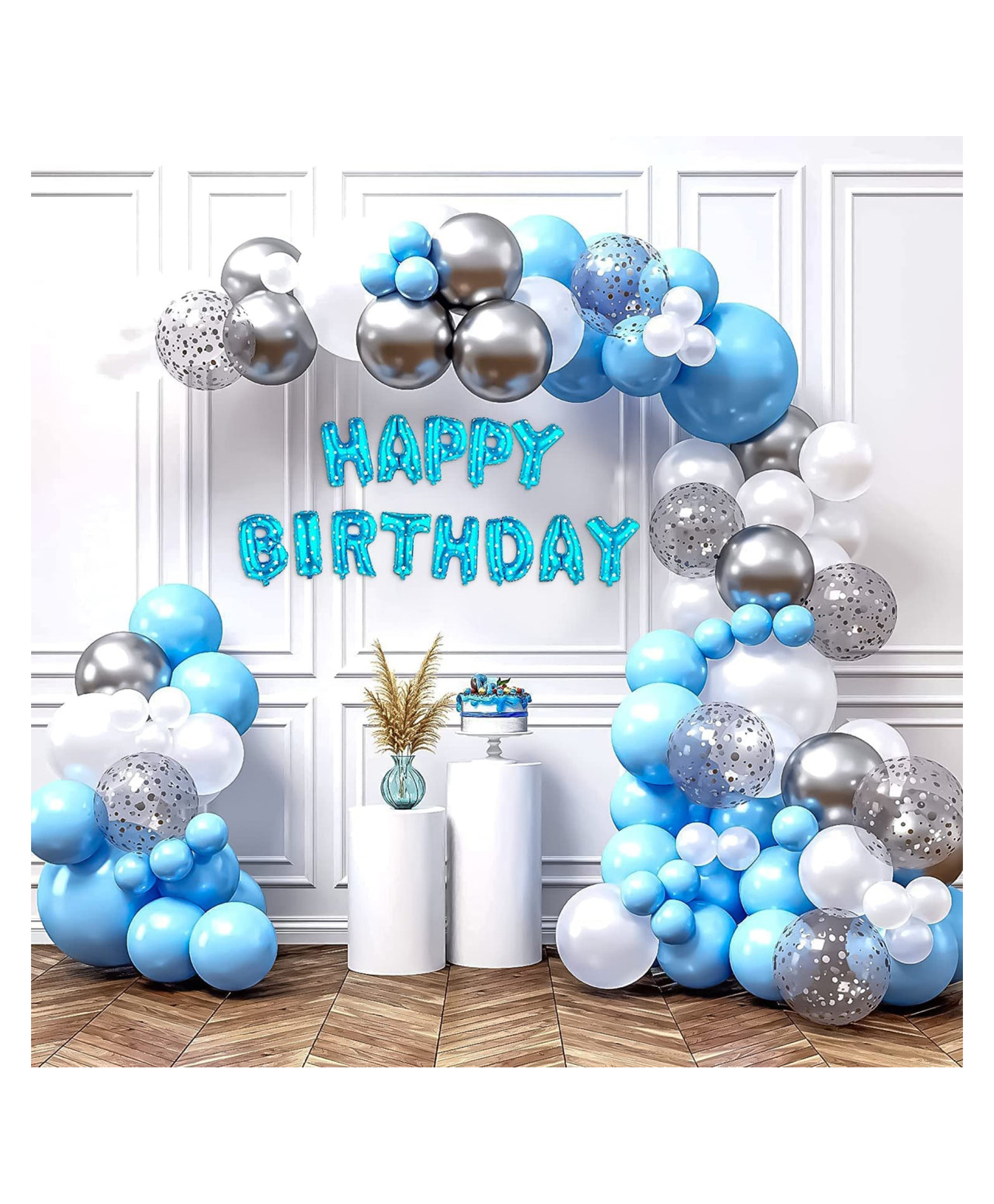 Bubble Trouble Blue & Silver Birthday Balloons for Decoration with Foil Banner Blue- Pack of 65-image-41