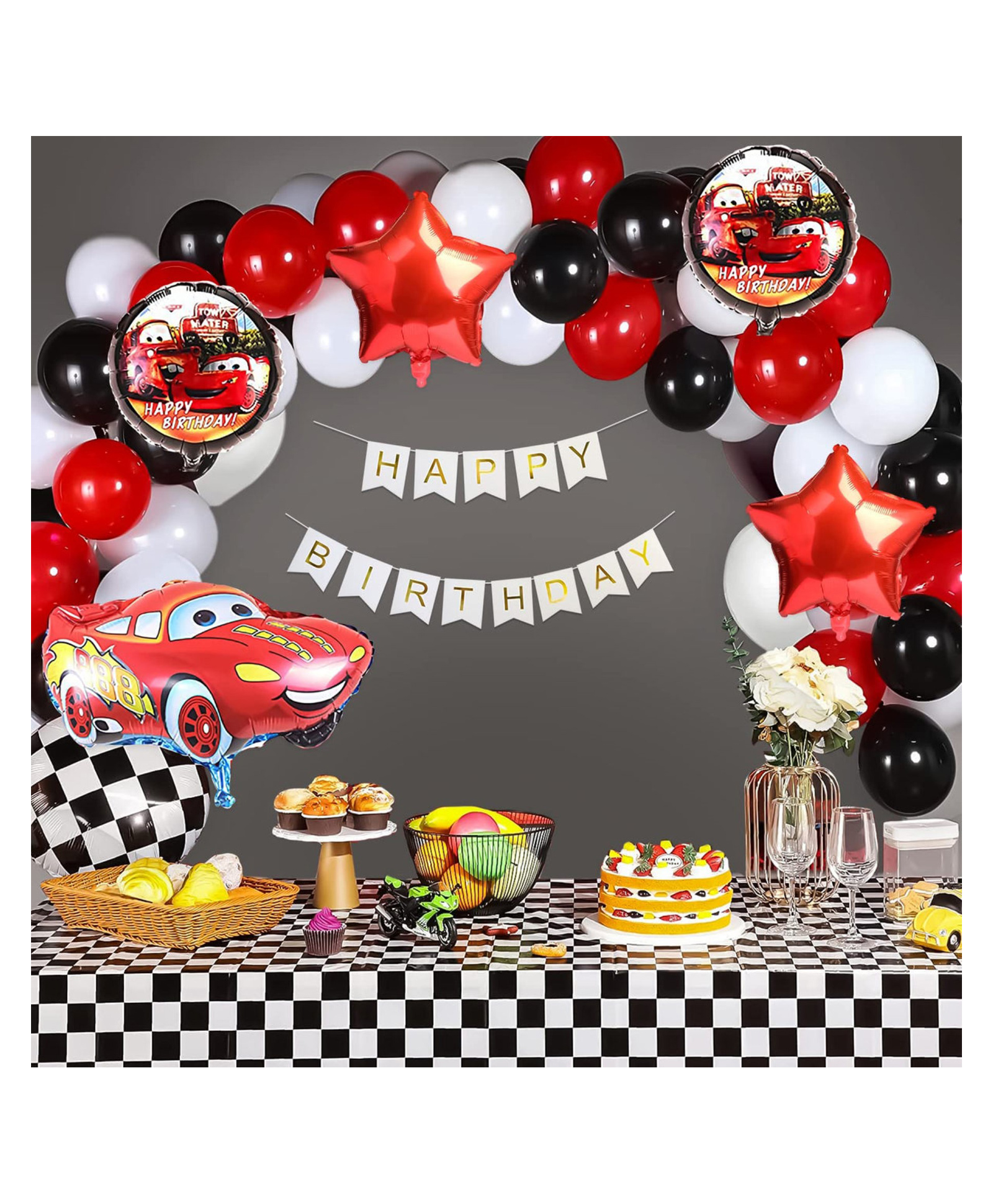 Bubble Trouble Car Theme Birthday Decoration Kit for Boys 64 items Red black Pack of 64-image-18