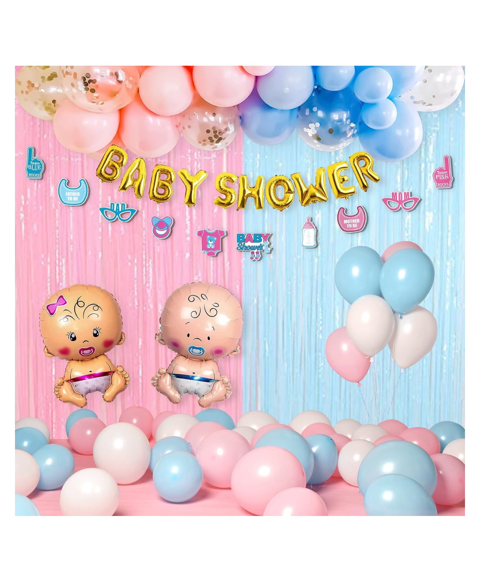 Bubble Trouble Baby Shower Balloon Party Decoration Items with Fringe Curtains for Baby Boy & Girl Pink Blue White Golden Pack of 50-image-20
