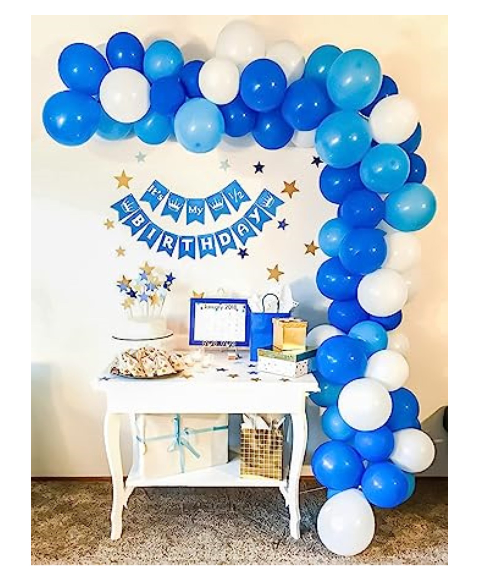 Bubble Trouble half birthday decoration items kit for baby boy Blue  White Pack of 63-image-42