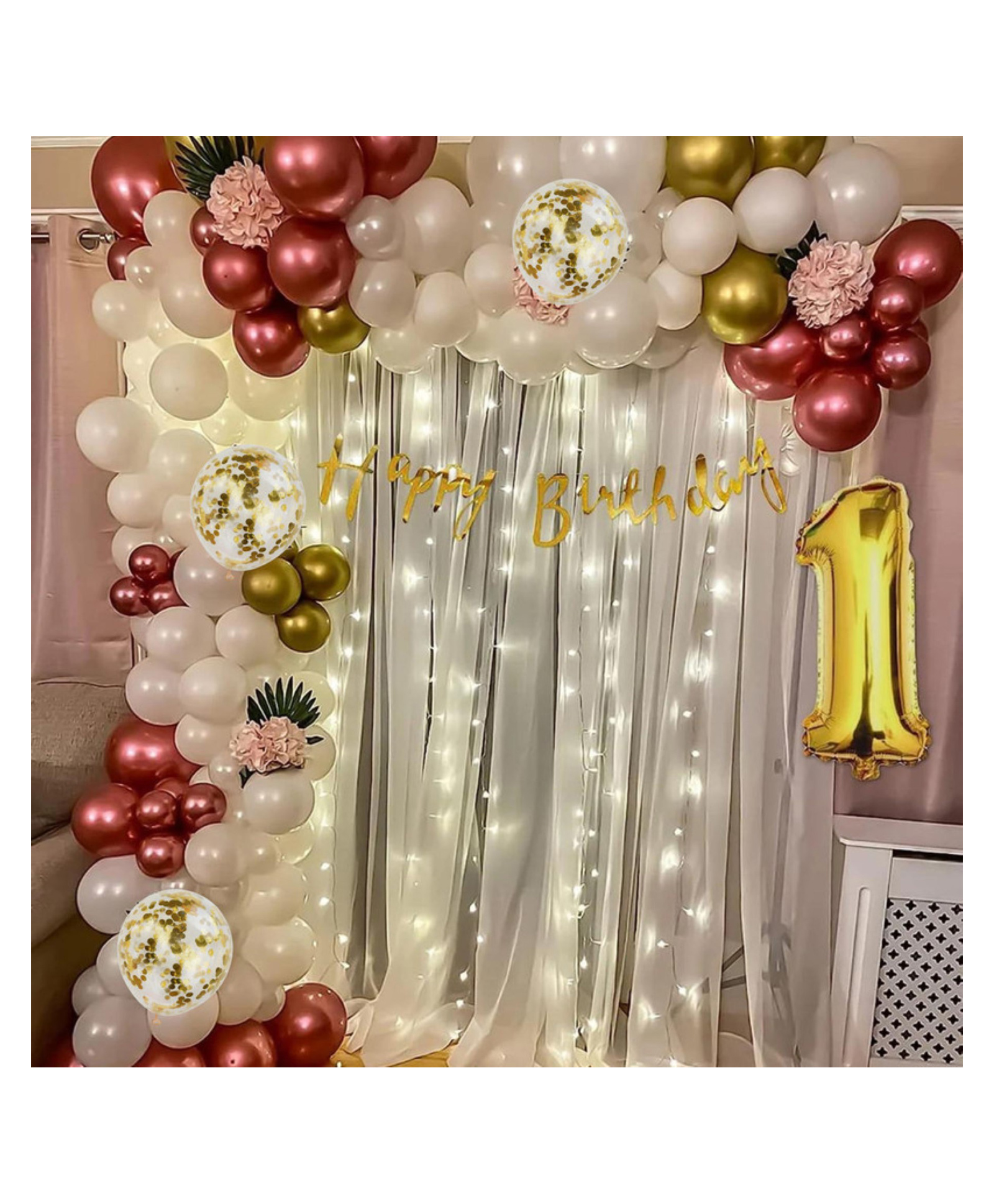 Bubble Trouble Happy Birthday Decoration Items with rose gold & white balloons Pack of 68 Items rose gold white gold Pack of 68-picture-25