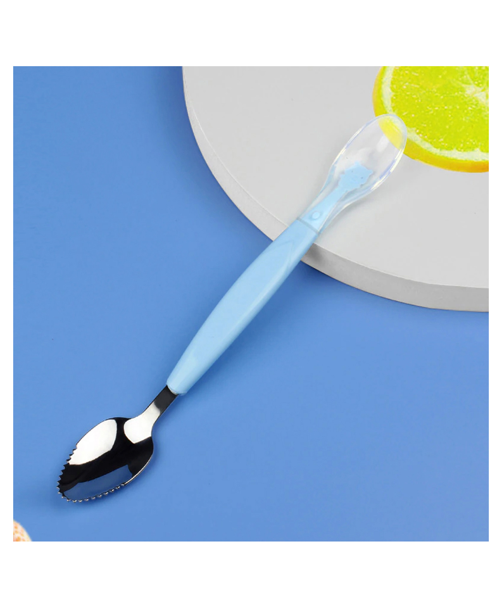 FANTASY INDIA Baby Fruit Scraping Mud Spoon Feeding Spoon Soft Silicone Spoon Baby Easy To Eat Fruit Spoon Mother And Baby Supplies - Blue-image-47