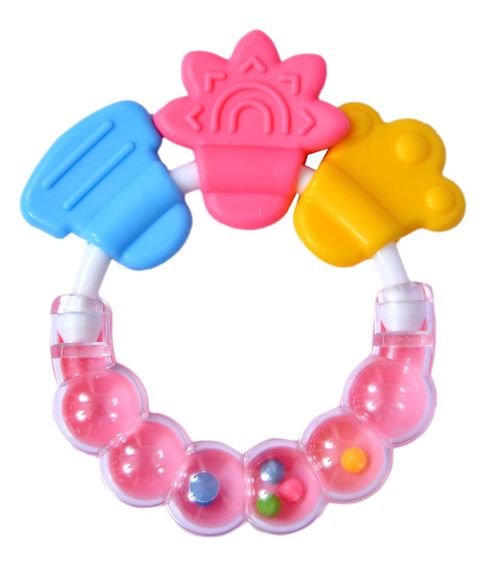 FANTASY INDIA Round Shape BPA Free Silicone Bell Teether Ring - Pink-image-43