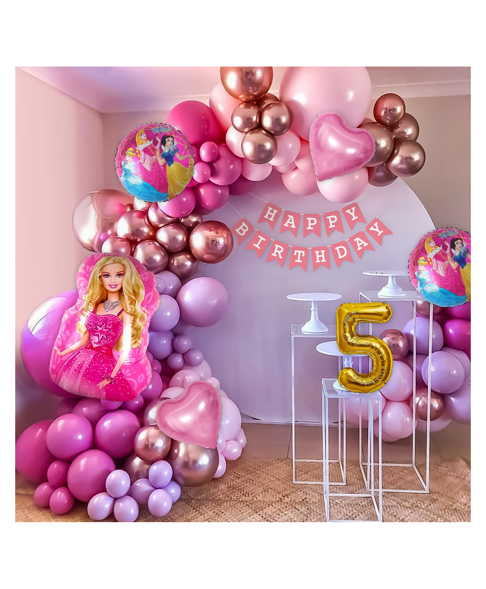 Special You Pink princess 5th birthday DIY combo with barbie foil balloons decoration kit Pink pack of 74-image-25