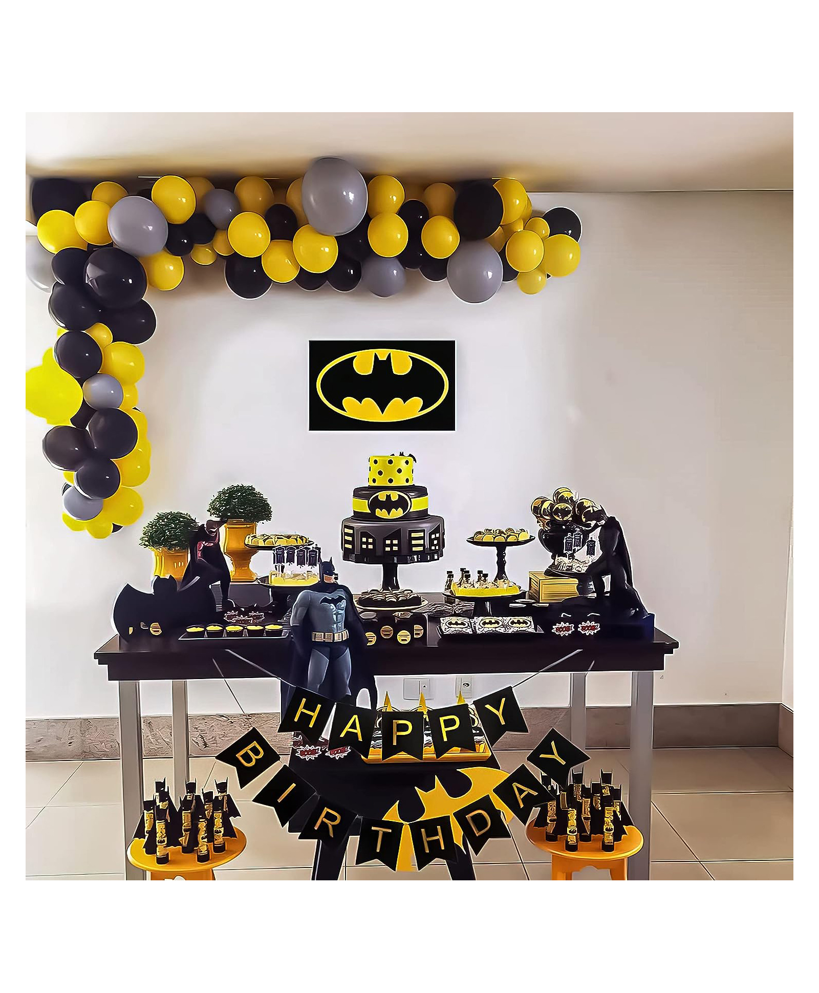 Special You Birthday Decoration DIY Combo kit Batman Theme with Batman Poster Happy Birthday Banner Black Yellow and Gray Balloons Black- Pack of 64 Items-image-5