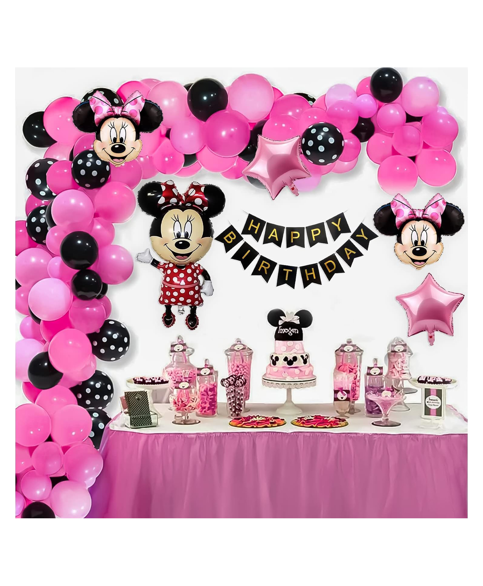 Special You Minnie Theme Birthday Decoration Items for Boys and Girls with Minnie mouse foil balloon Red pack of 64 items-image-20