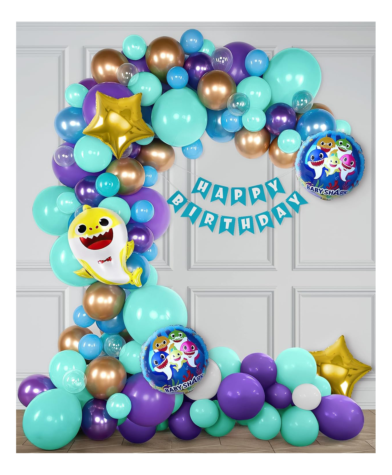 Special You Baby shark theme for birthday decorations DIY kit for Kids with Baby shark foil balloon decoration kit blur pack of 64 Items-image-23