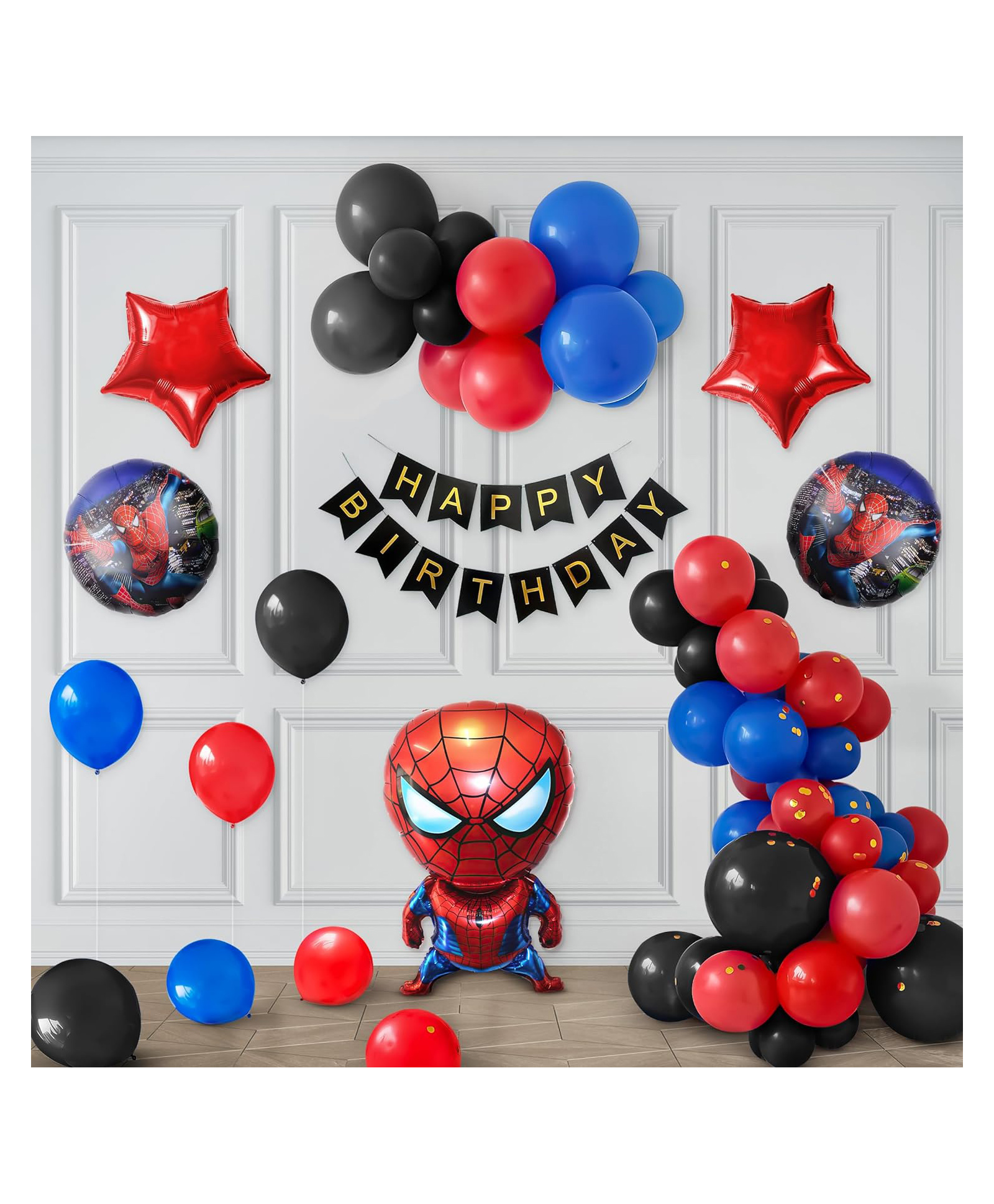 Special You Birthday Decoration DIY Combo Kit Spiderman Theme with Happy Birthday Banner Spiderman Foil Balloon set Red Black and Metallic Blue Balloons Multicolor- Pack of 53 Items-image-40