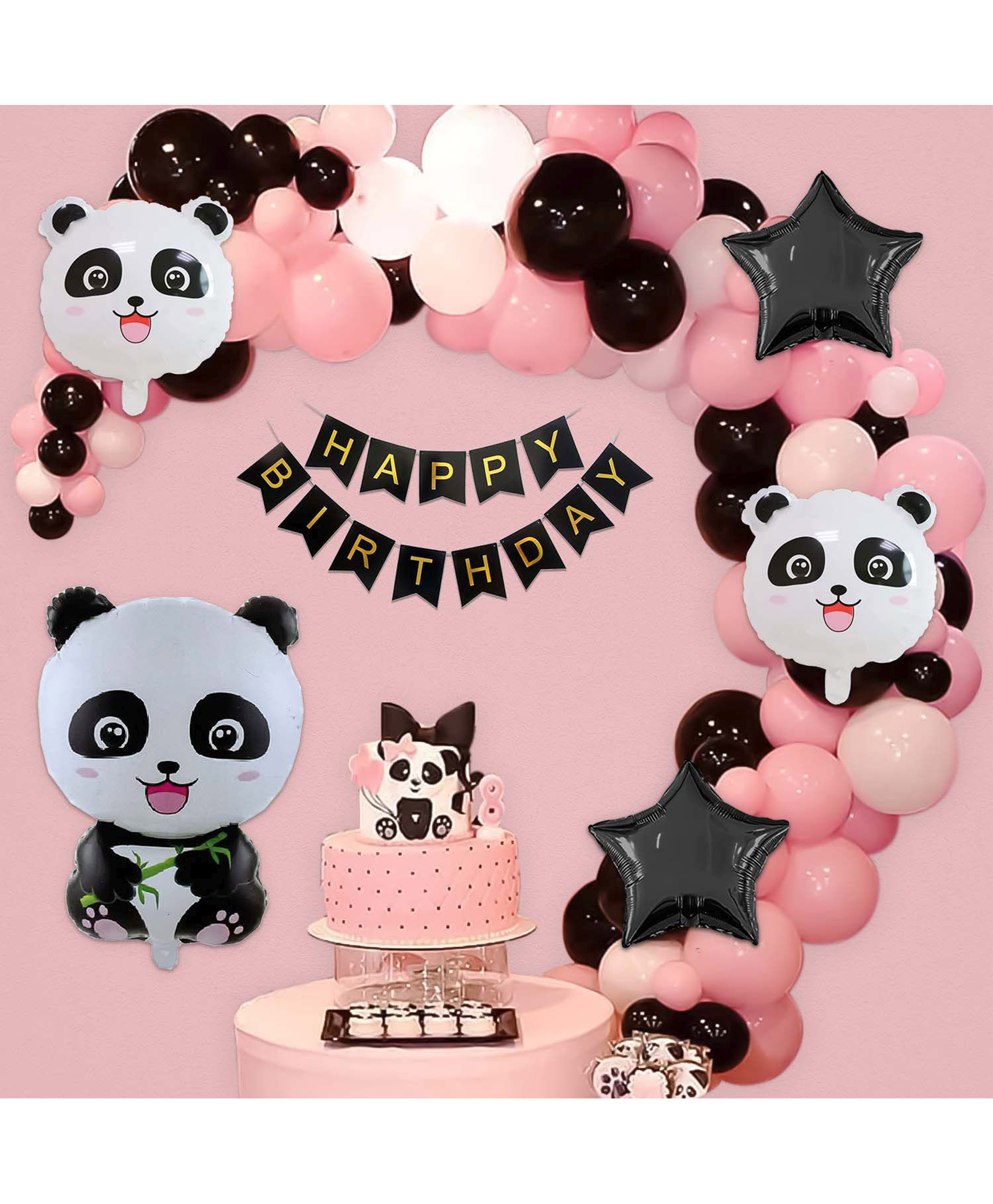 Specialyou Baby panda theme birthday party decoration items with Panda foil balloons decoration items Pink pack of 68 Items-image-23