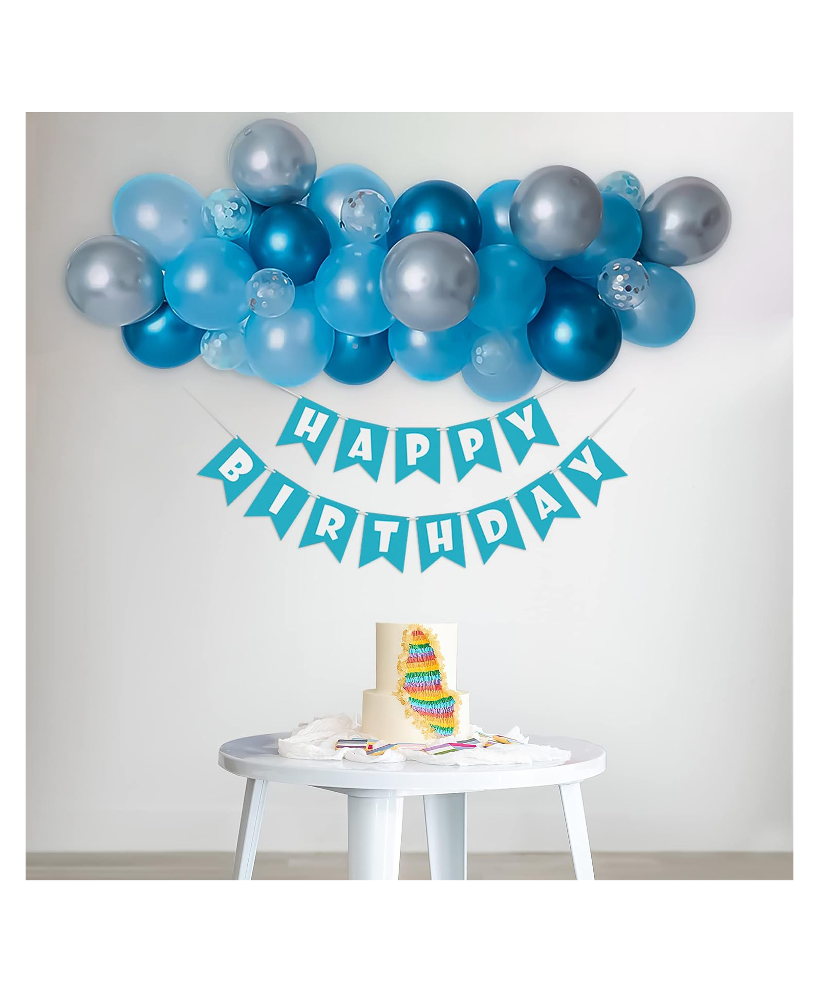 Special You Birthday Decoration DIY Combo Kit Blue Theme with Happy Birthday Banner Pastel Blue Dark Blue Silver Metallic and White Balloons Blue- Pack of 63 Items-image-48