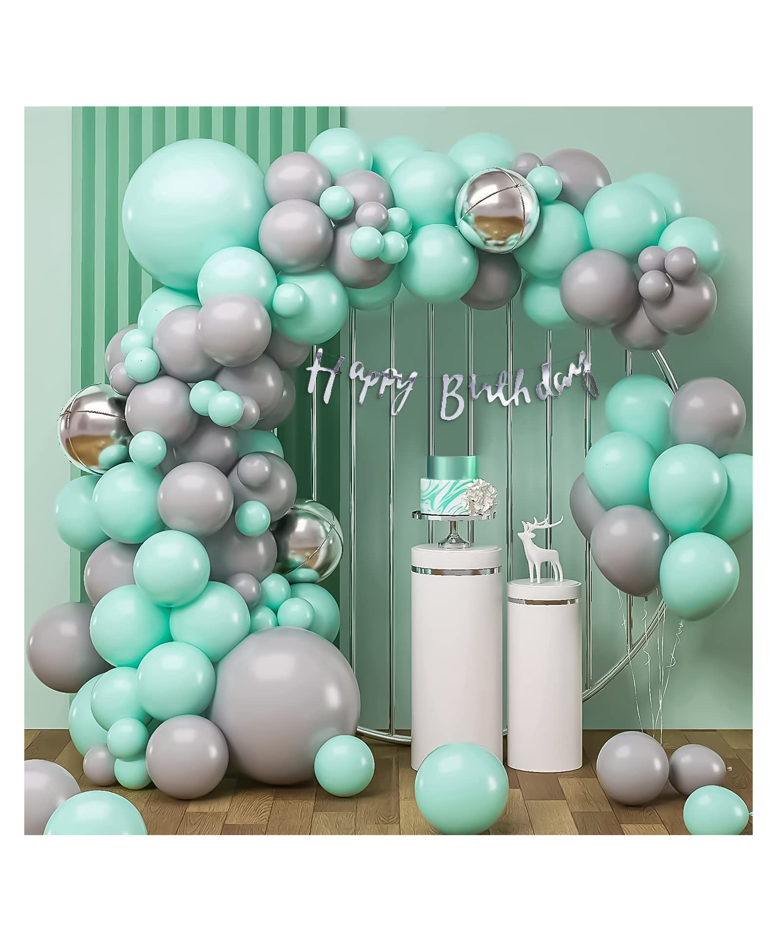 Special You Birthday Decoration DIY Combo Kit with Happy Birthday Banner and Green Silver and Gray Balloons- Gray & Green- Pack of 55 Items-picture-5