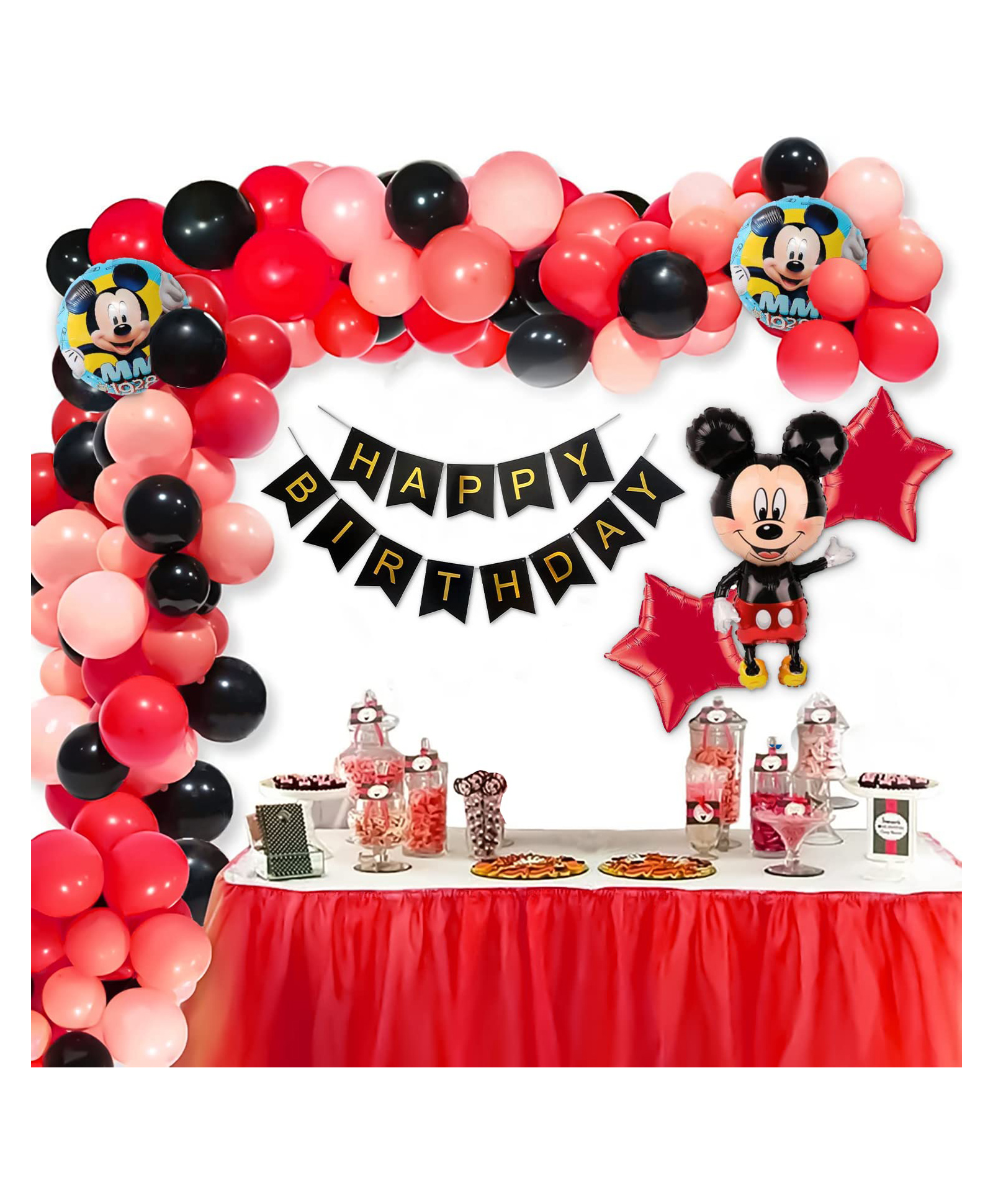 Special You Birthday Decoration DIY Combo Kit Mickey Mouse Foil Balloon Theme with Red Peach and Black Balloons Multicolor- 63 Items-image-42