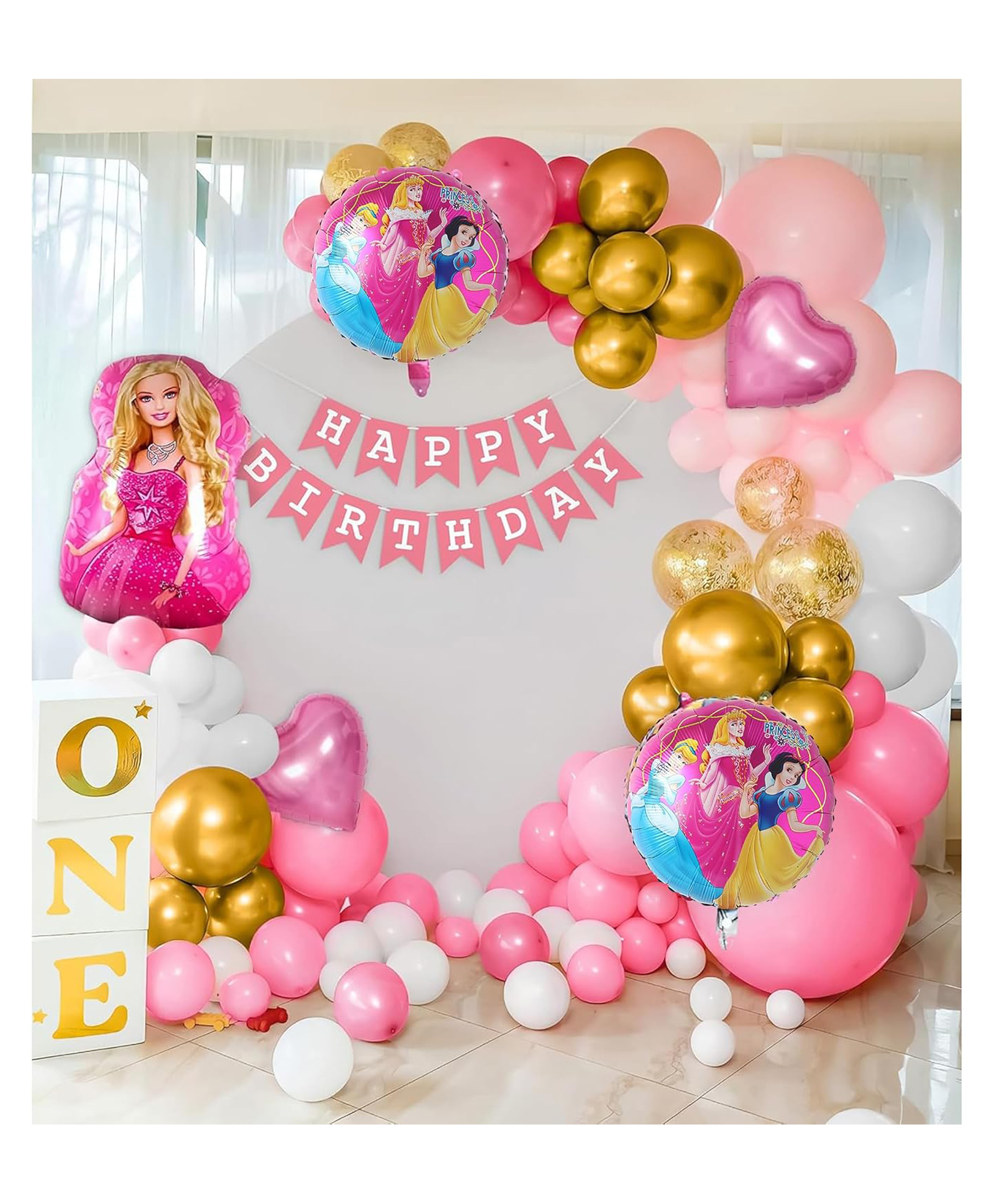 Special You Barbie theme DIY Combo for girls with barbie foil balloon decoration kit Pink white & Golden pack of 80 Items-image-34