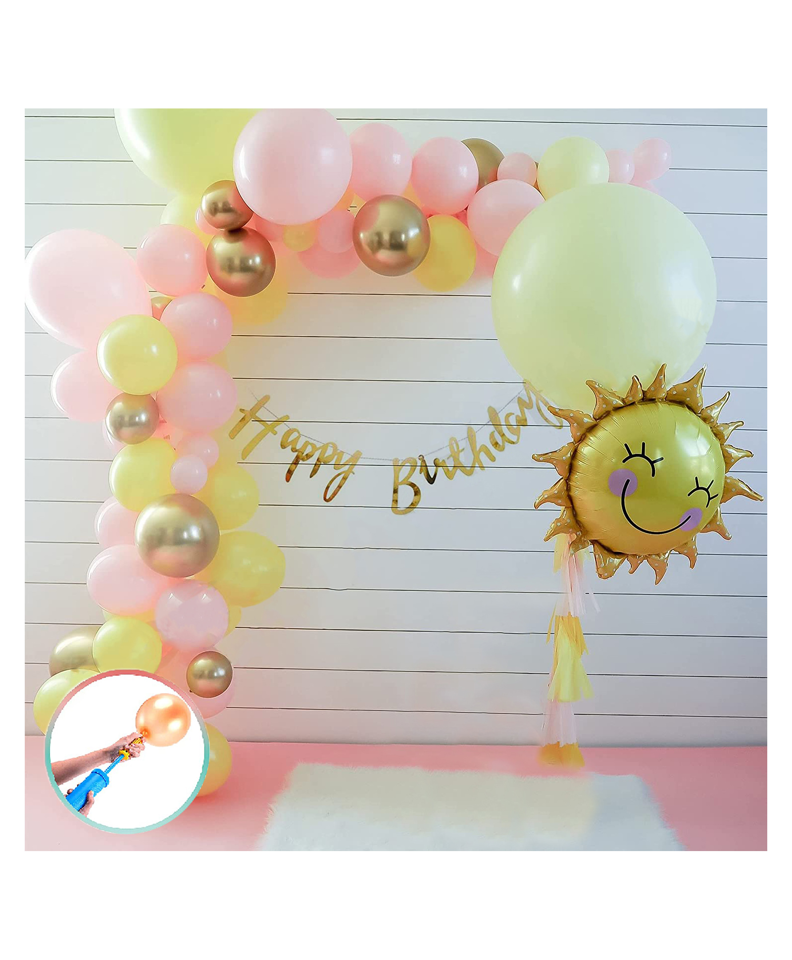 Special You Sun theme birthday DIY Combo for boys with smiley sun foil balloon decorative kit pink & yellow pack of 52 items-image-41