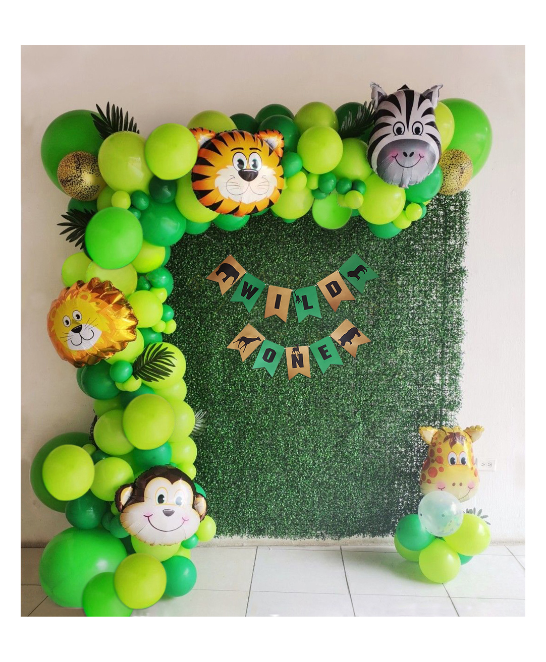 Special You Jungle Theme 1st Birthday Decoration Items with Animal Faces Foil Balloons -  Pack of 61 Items-picture-43