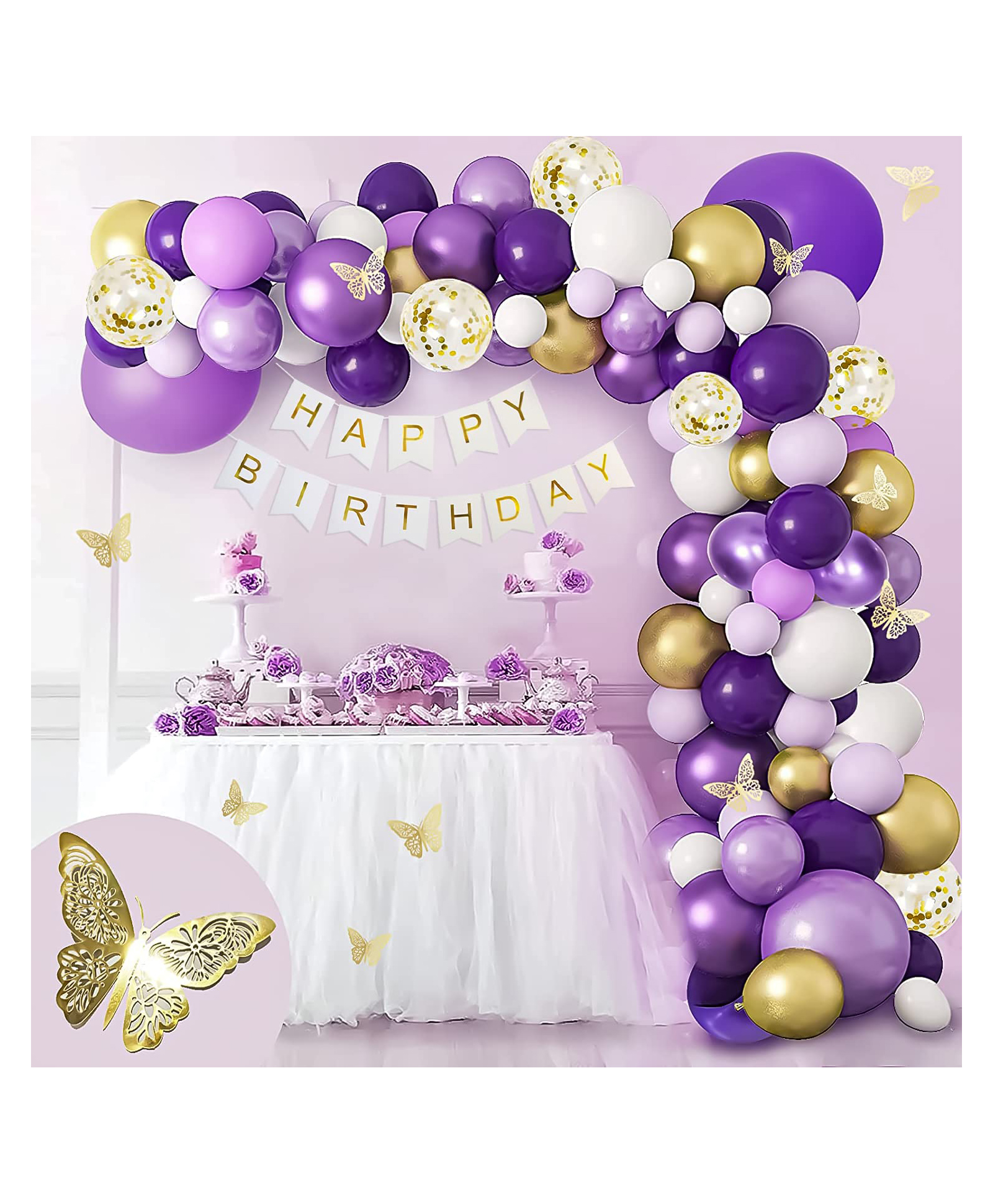 Special You Birthday Decoration Diy Combo Kit Butterfly Theme with Happy Birthday Banner  Purple- Pack of 75-image-49